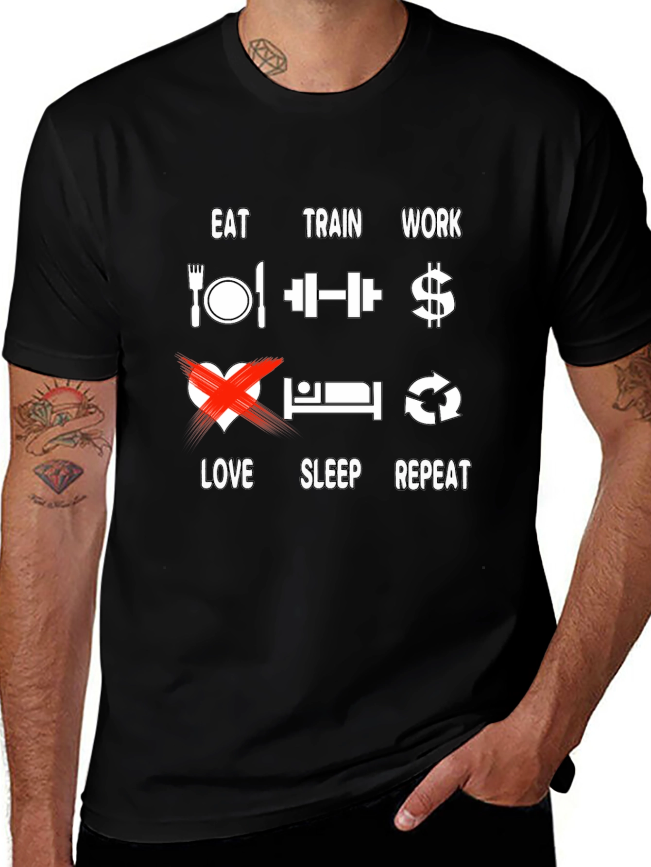 Camiseta Eat Train Work Repeat - Divertida y motivacional