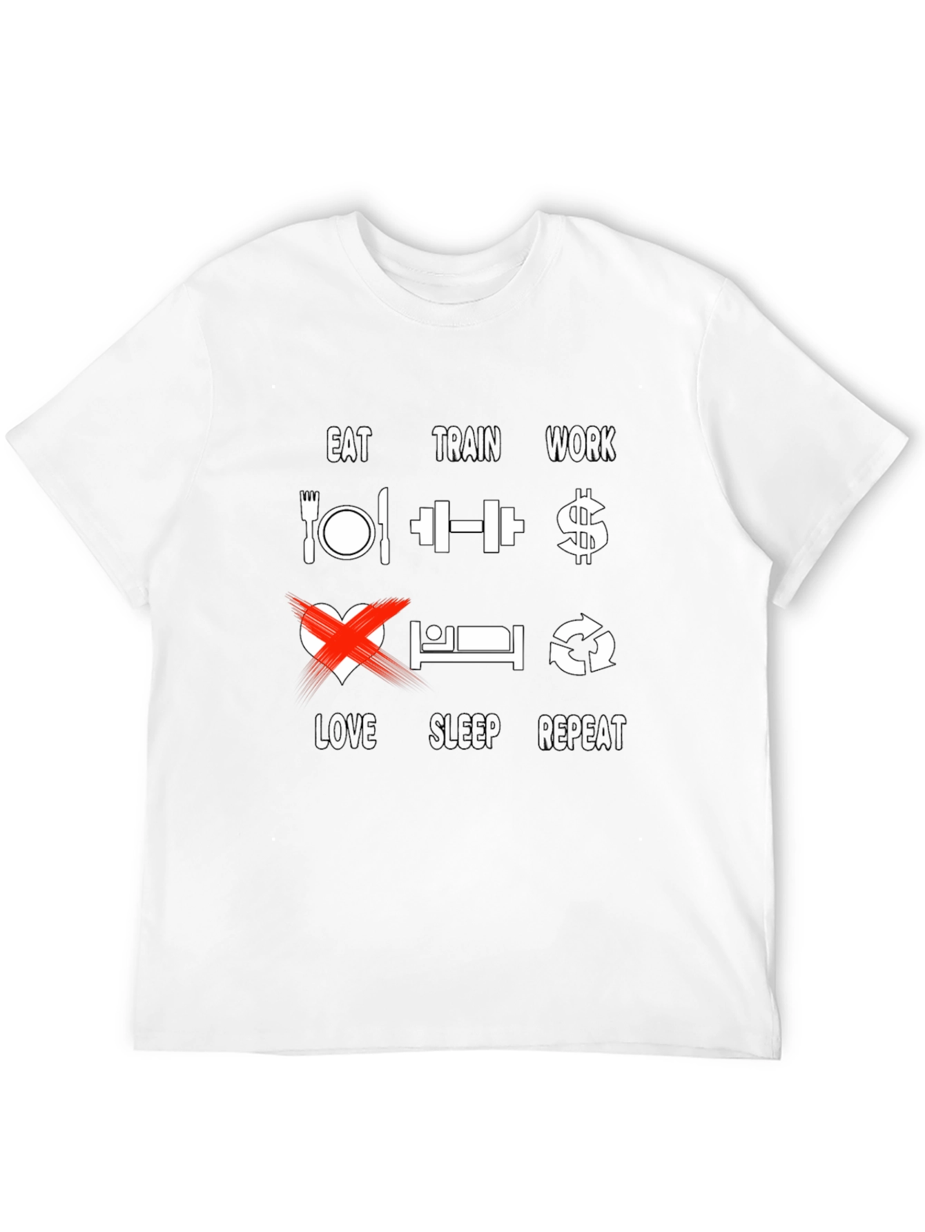 Camiseta Eat Train Work Repeat - Divertida y motivacional