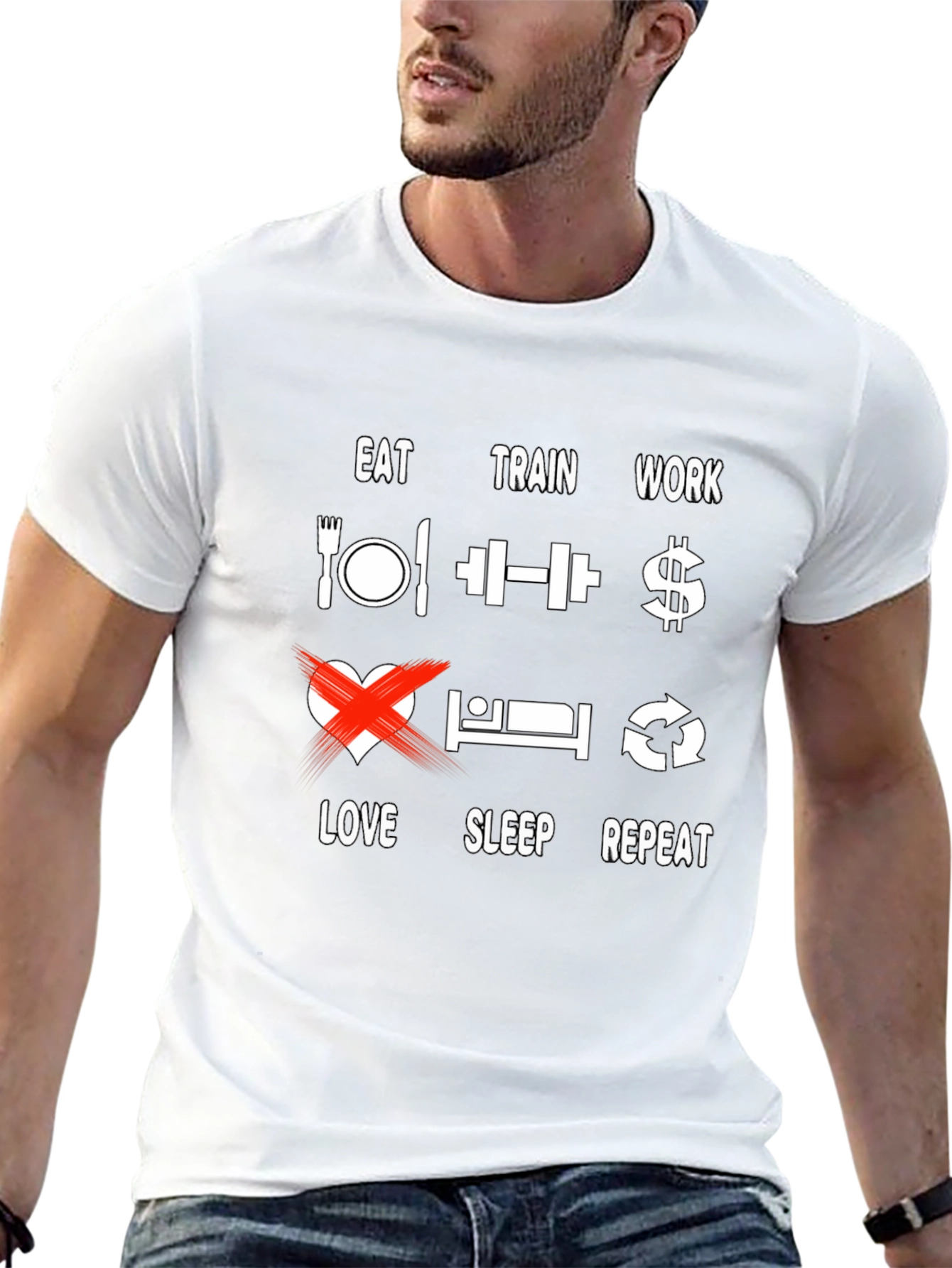 Camiseta Eat Train Work Repeat - Divertida y motivacional