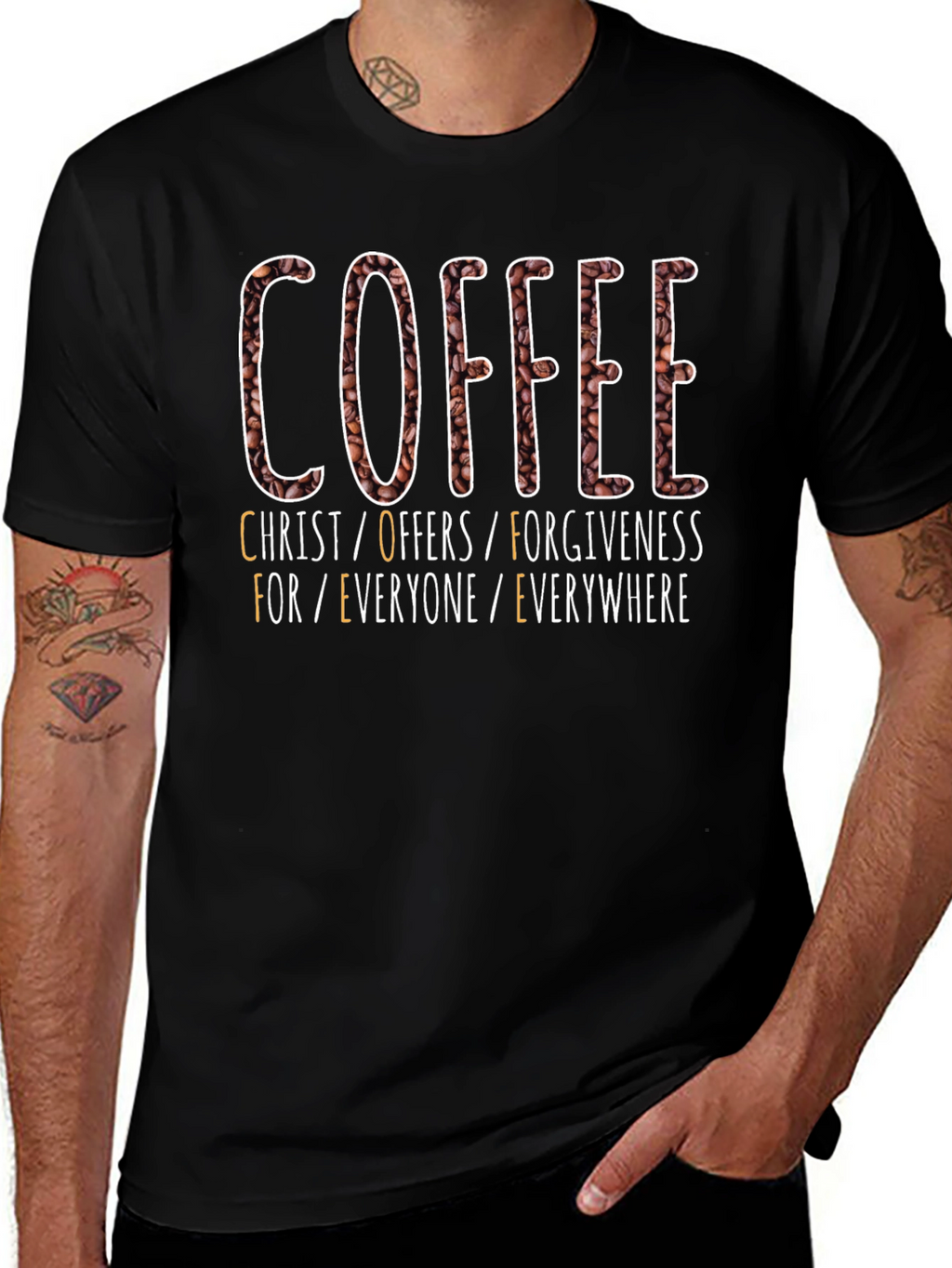 Camiseta Café: Cristo Ofrece Perdón