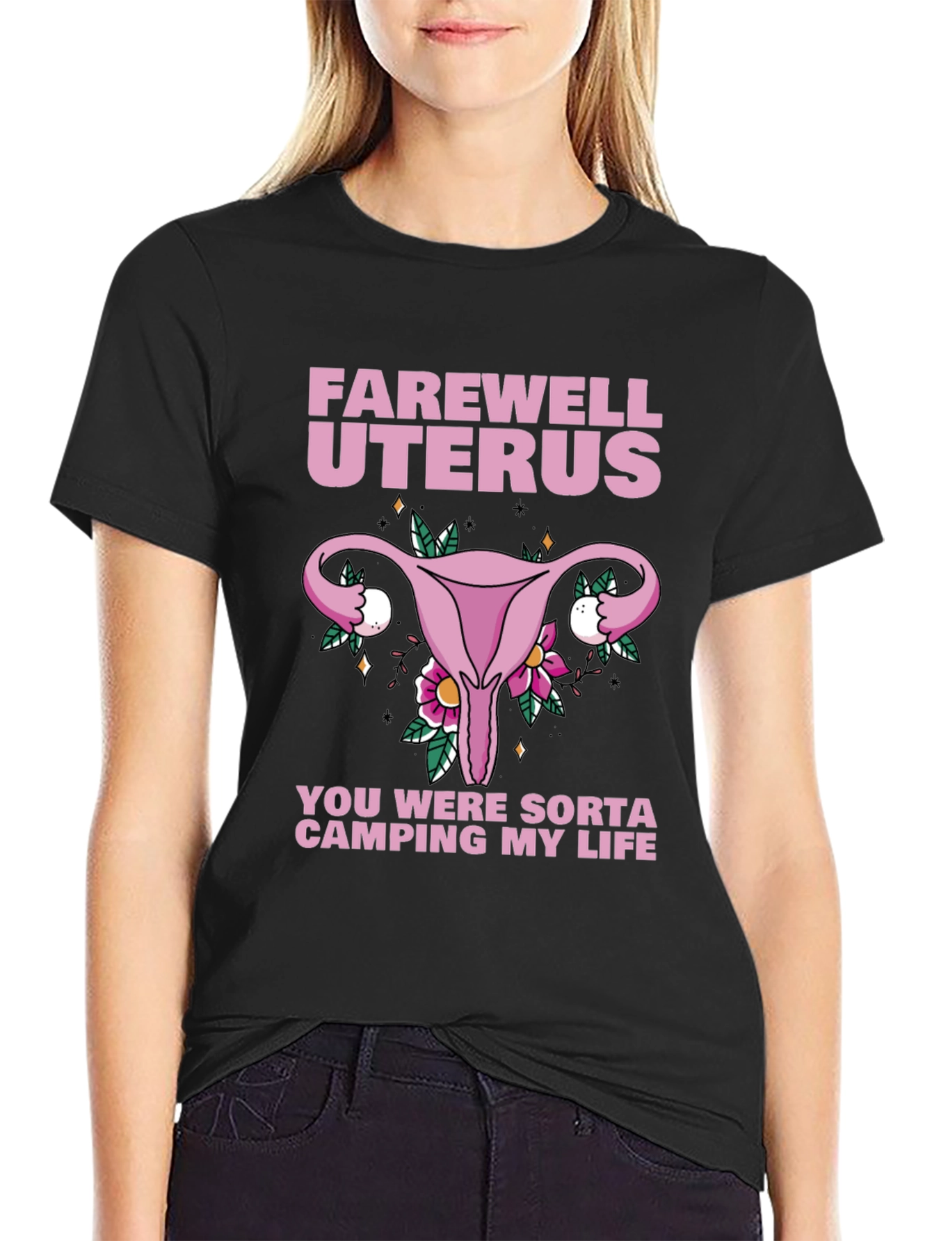 Camiseta Adiós Útero con Diseño Floral Humorístico