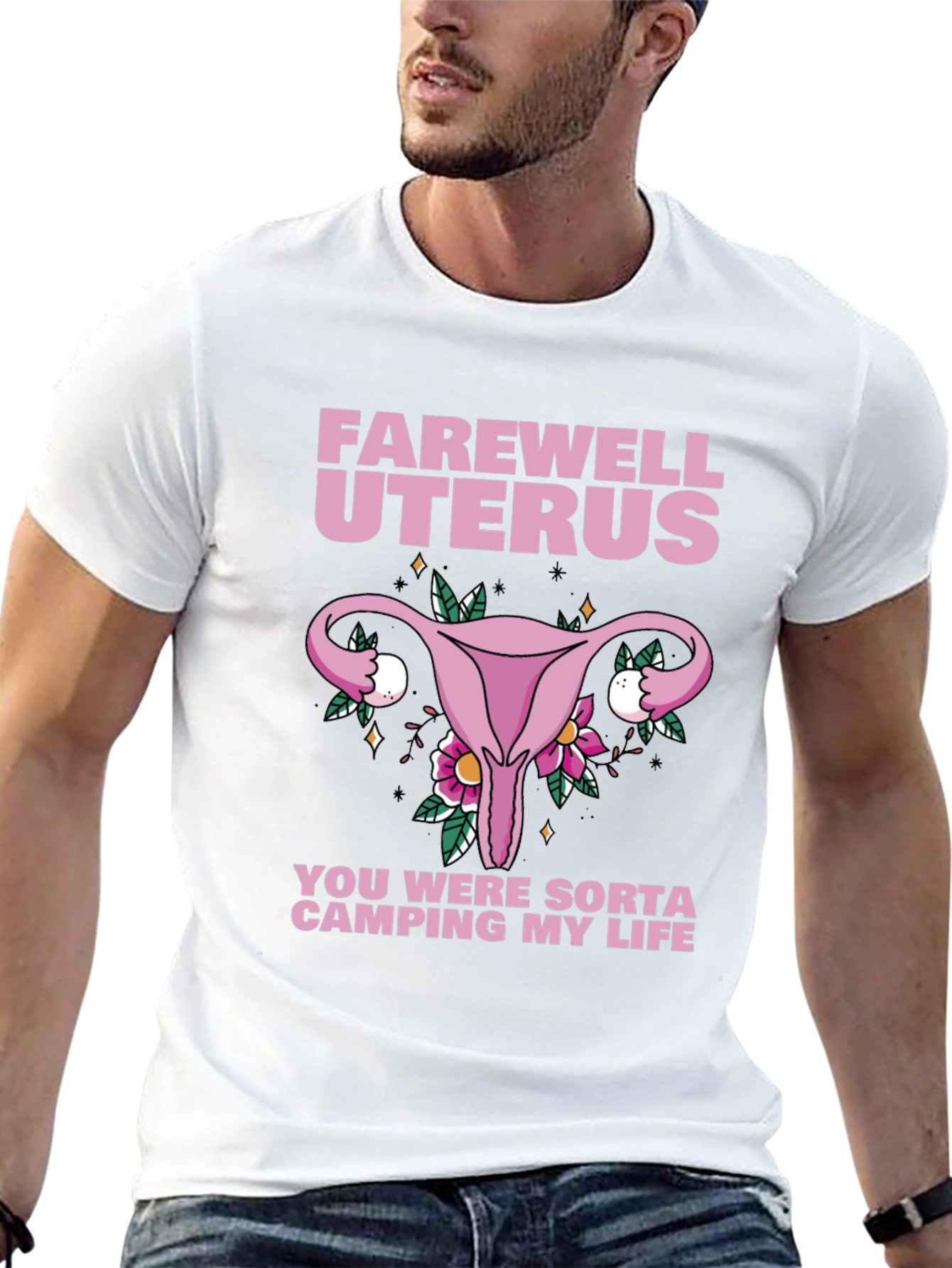 Camiseta Adiós Útero con Diseño Floral Humorístico