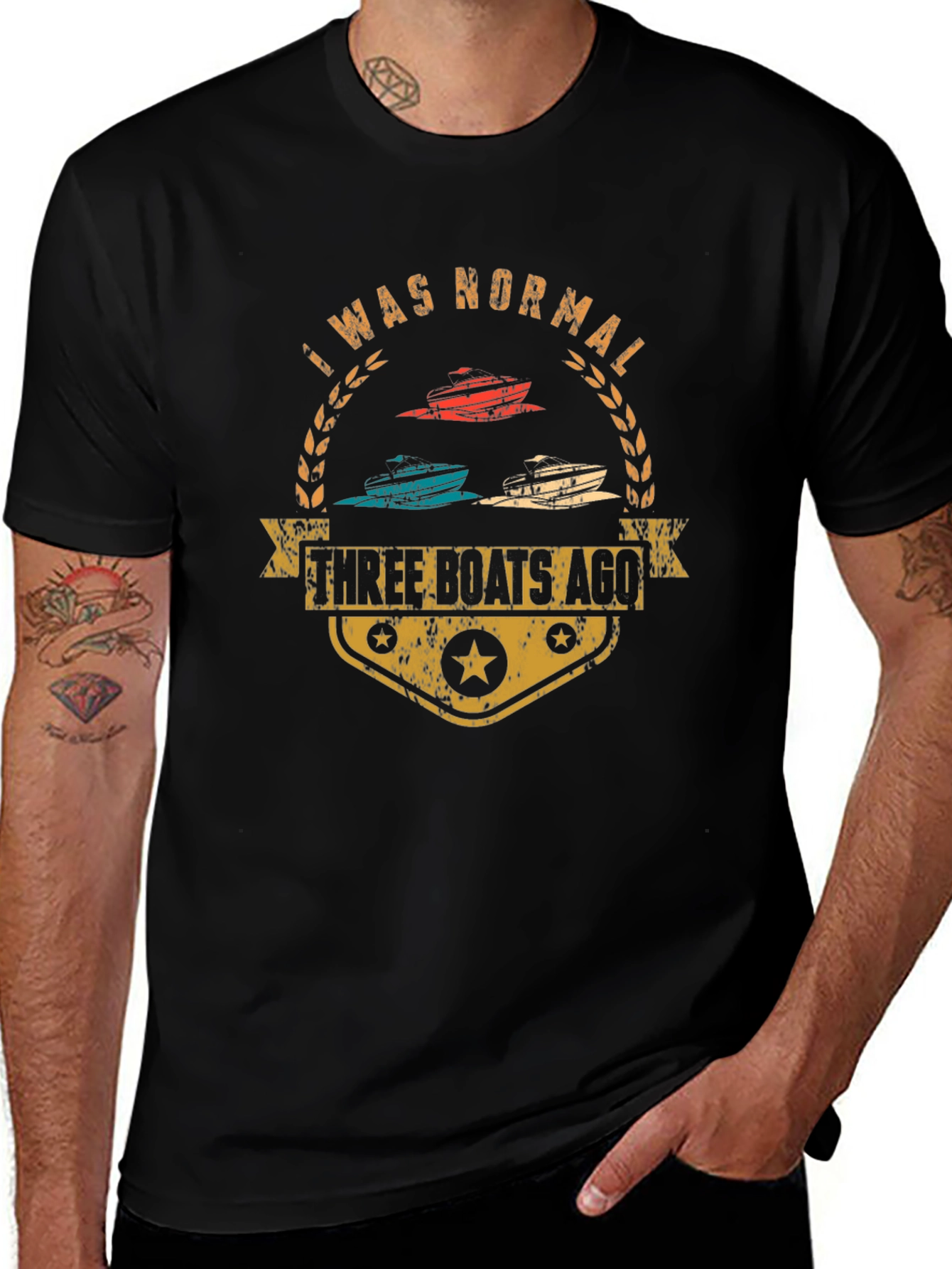 Camiseta Hombre I Was Normal Three Boats Ago Negra