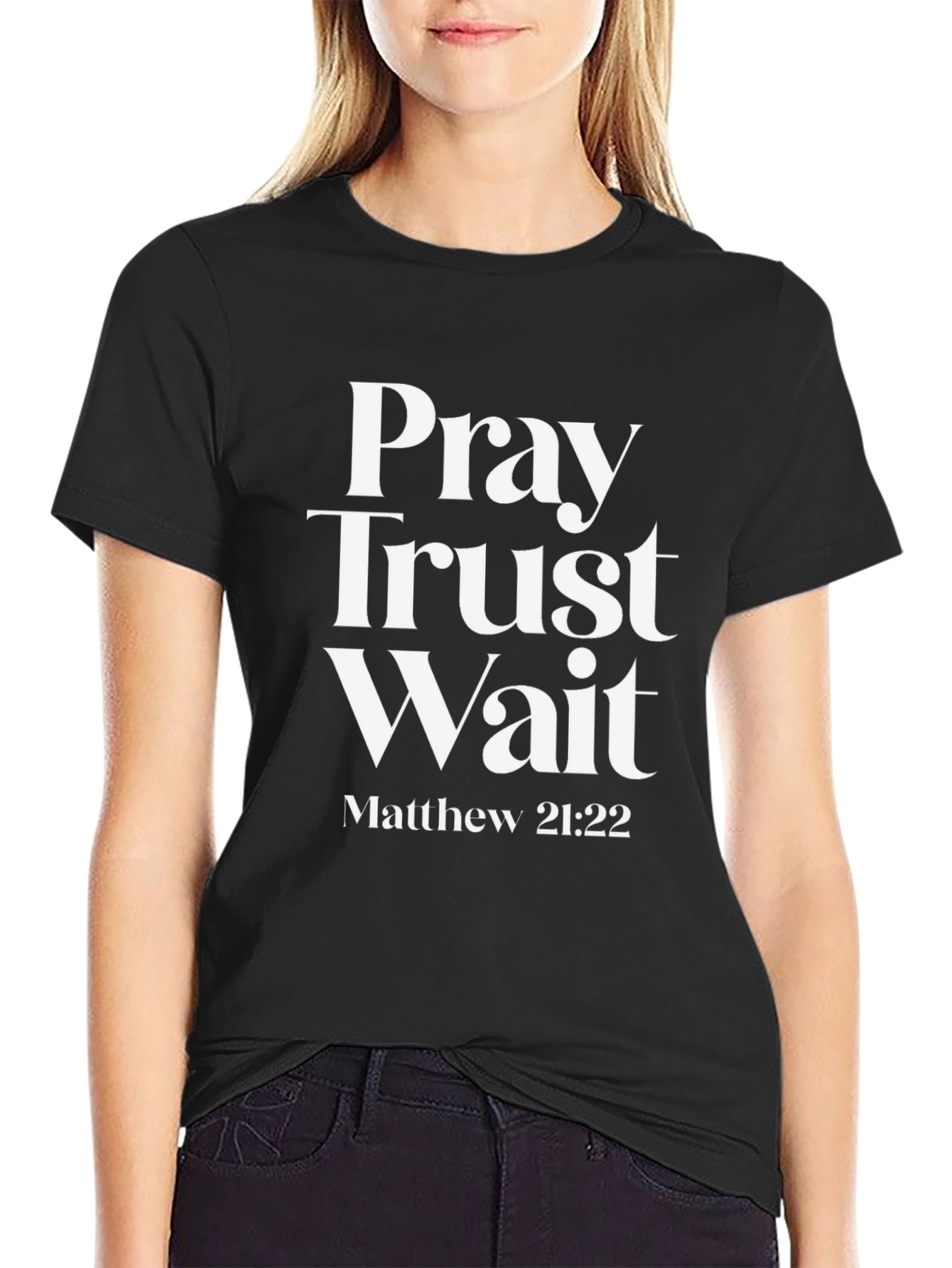 Camiseta Cristiana: Ora Confía Espera - Mateo 21:22