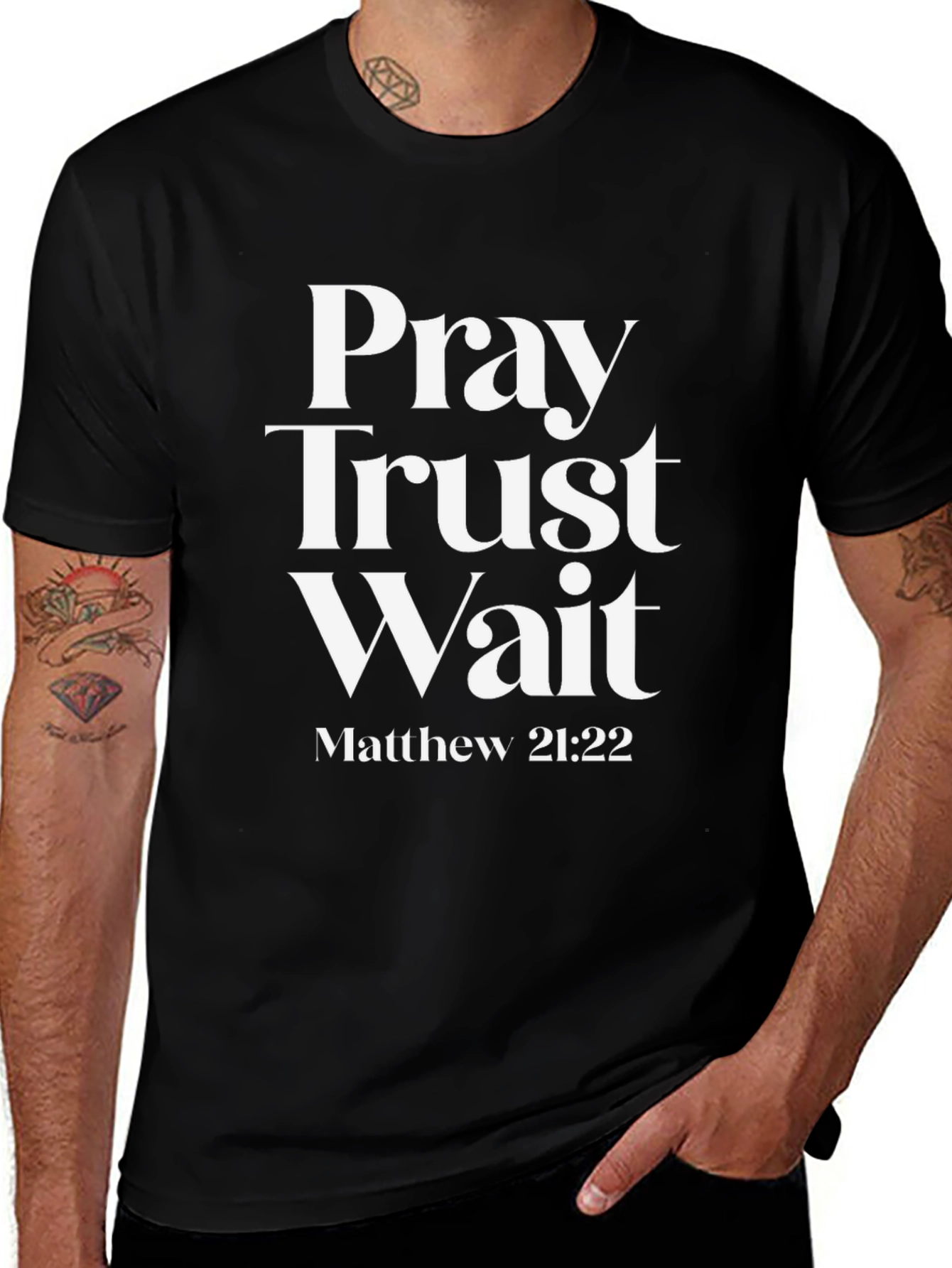 Camiseta Cristiana: Ora Confía Espera - Mateo 21:22
