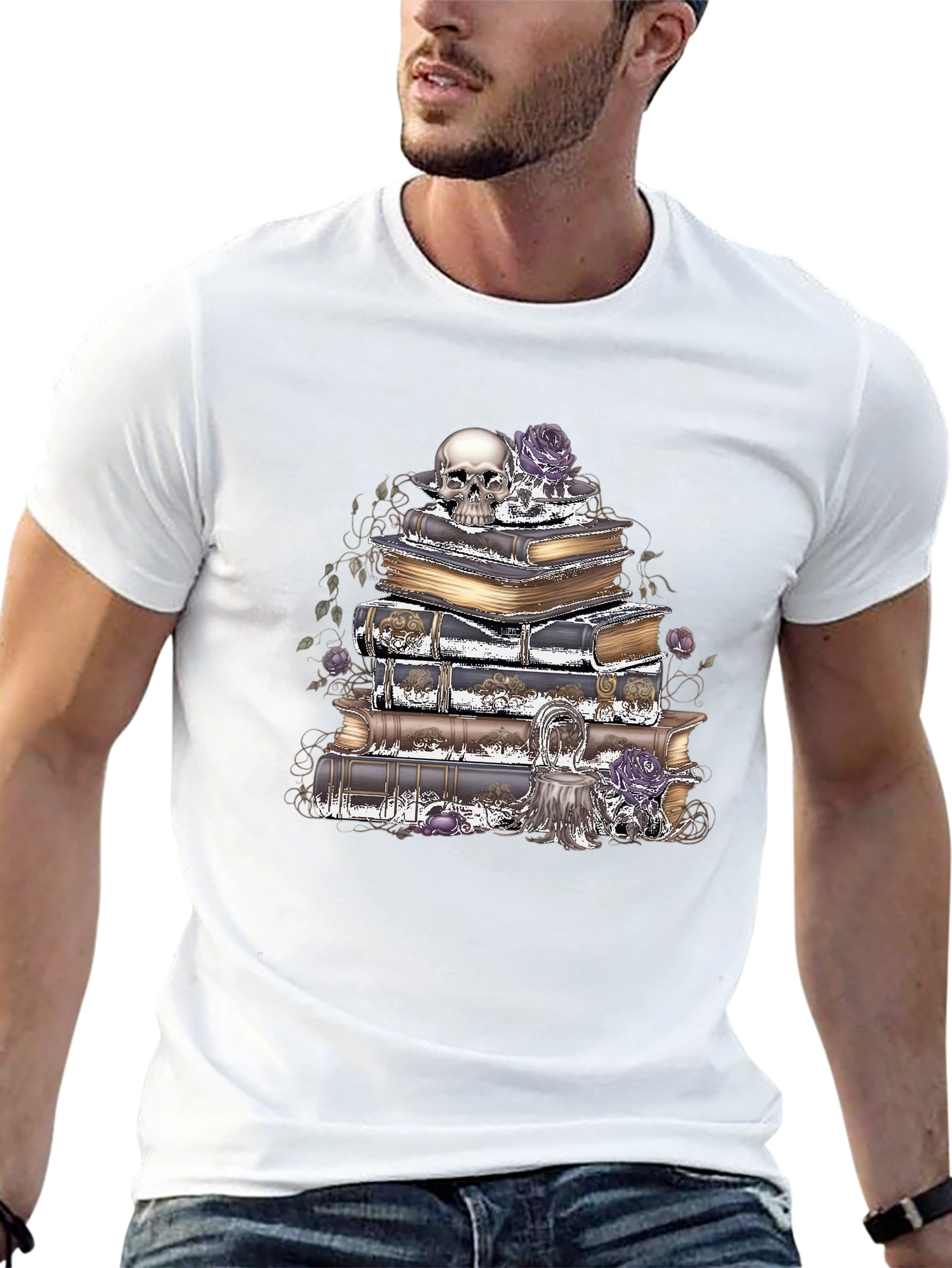 Camiseta Gótica: Cráneo Rosas y Libros