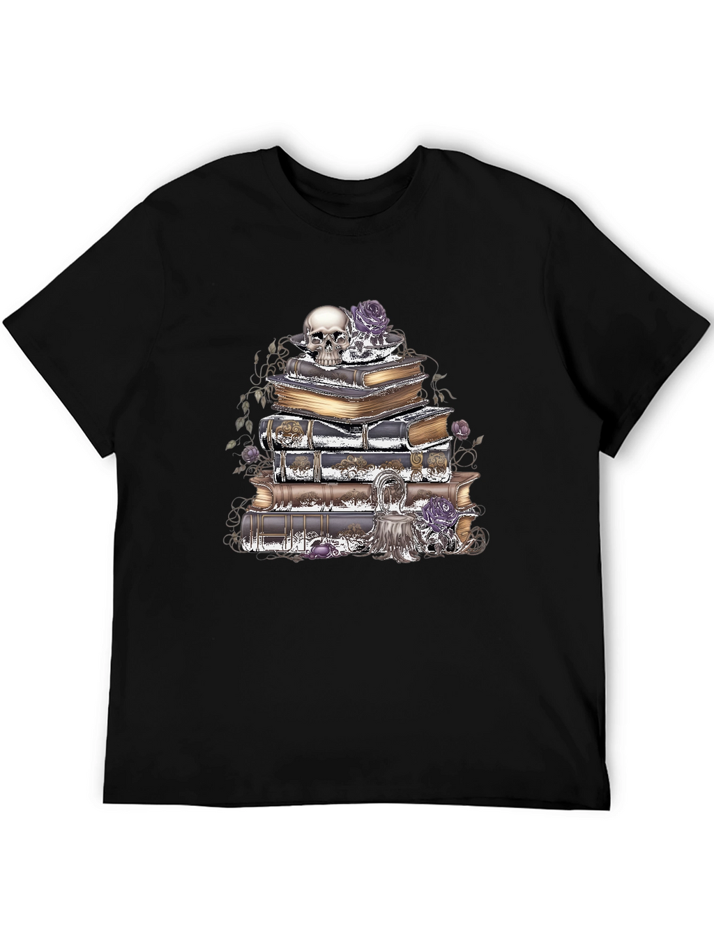 Camiseta Gótica: Cráneo Rosas y Libros