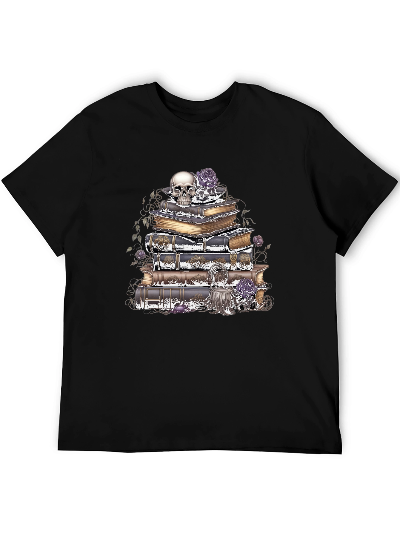 Camiseta Gótica: Cráneo Rosas y Libros