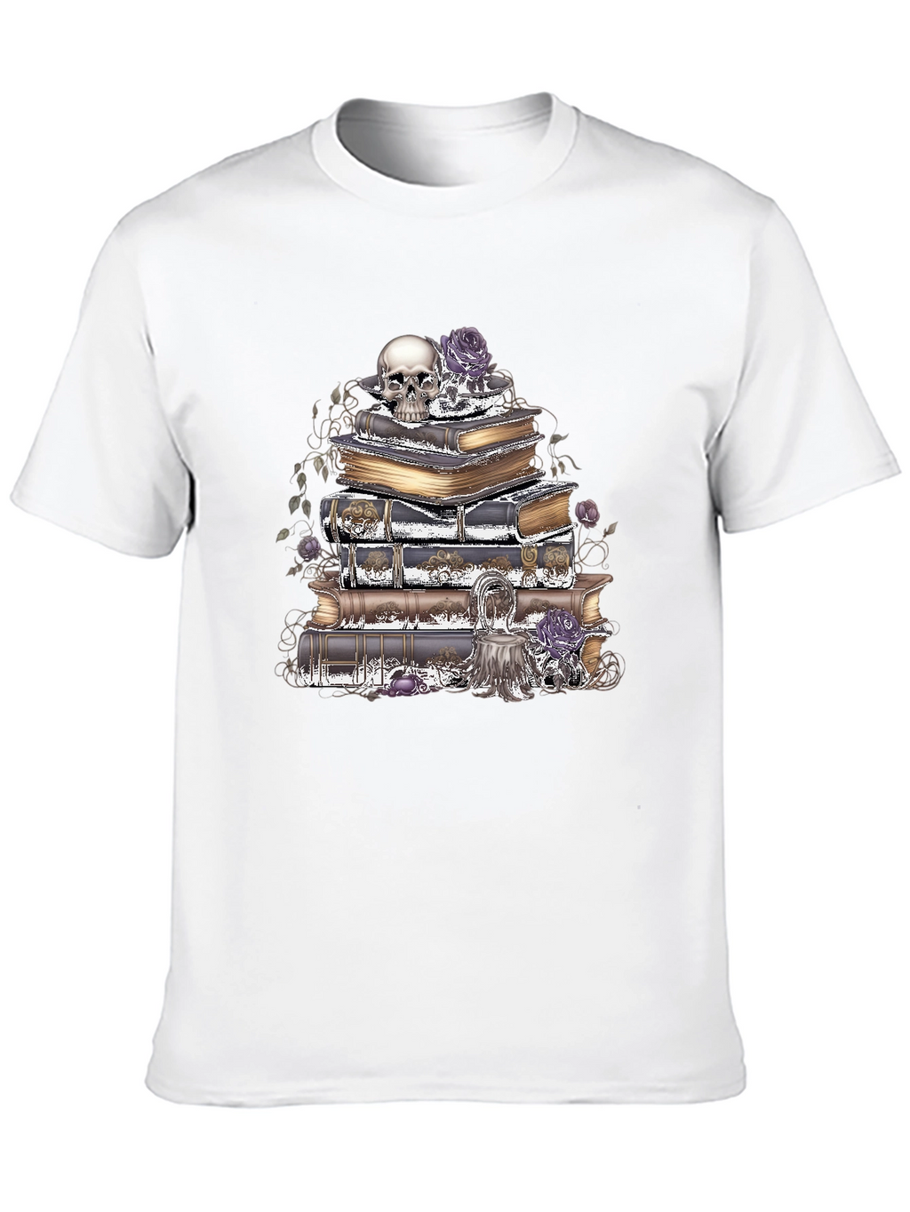 Camiseta Gótica: Cráneo Rosas y Libros
