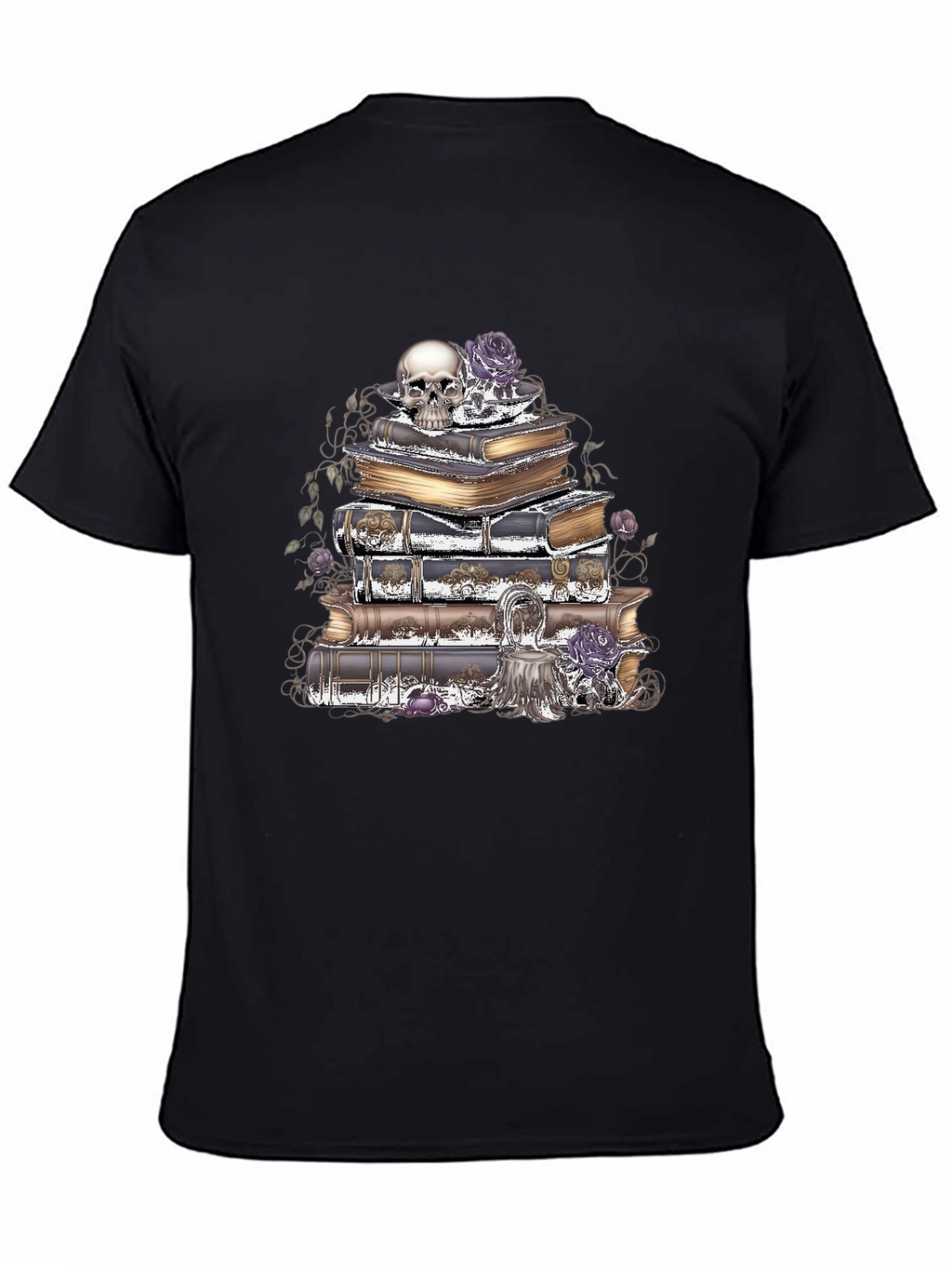 Camiseta Gótica: Cráneo Rosas y Libros