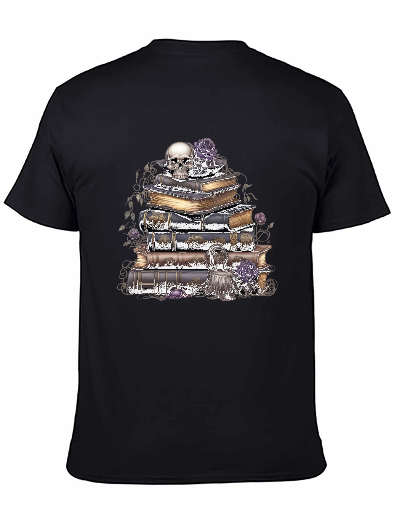 Camiseta Gótica: Cráneo Rosas y Libros
