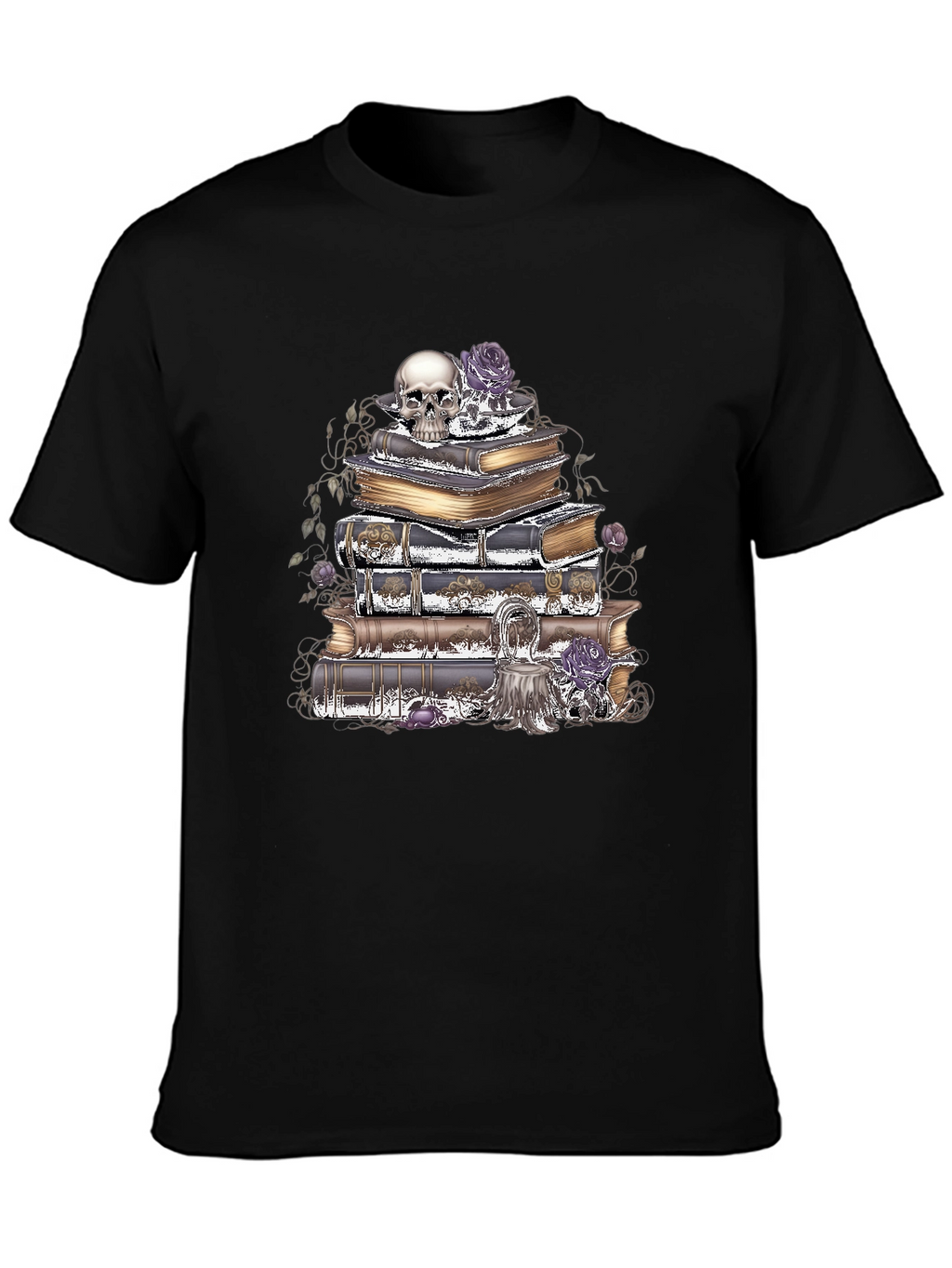 Camiseta Gótica: Cráneo Rosas y Libros
