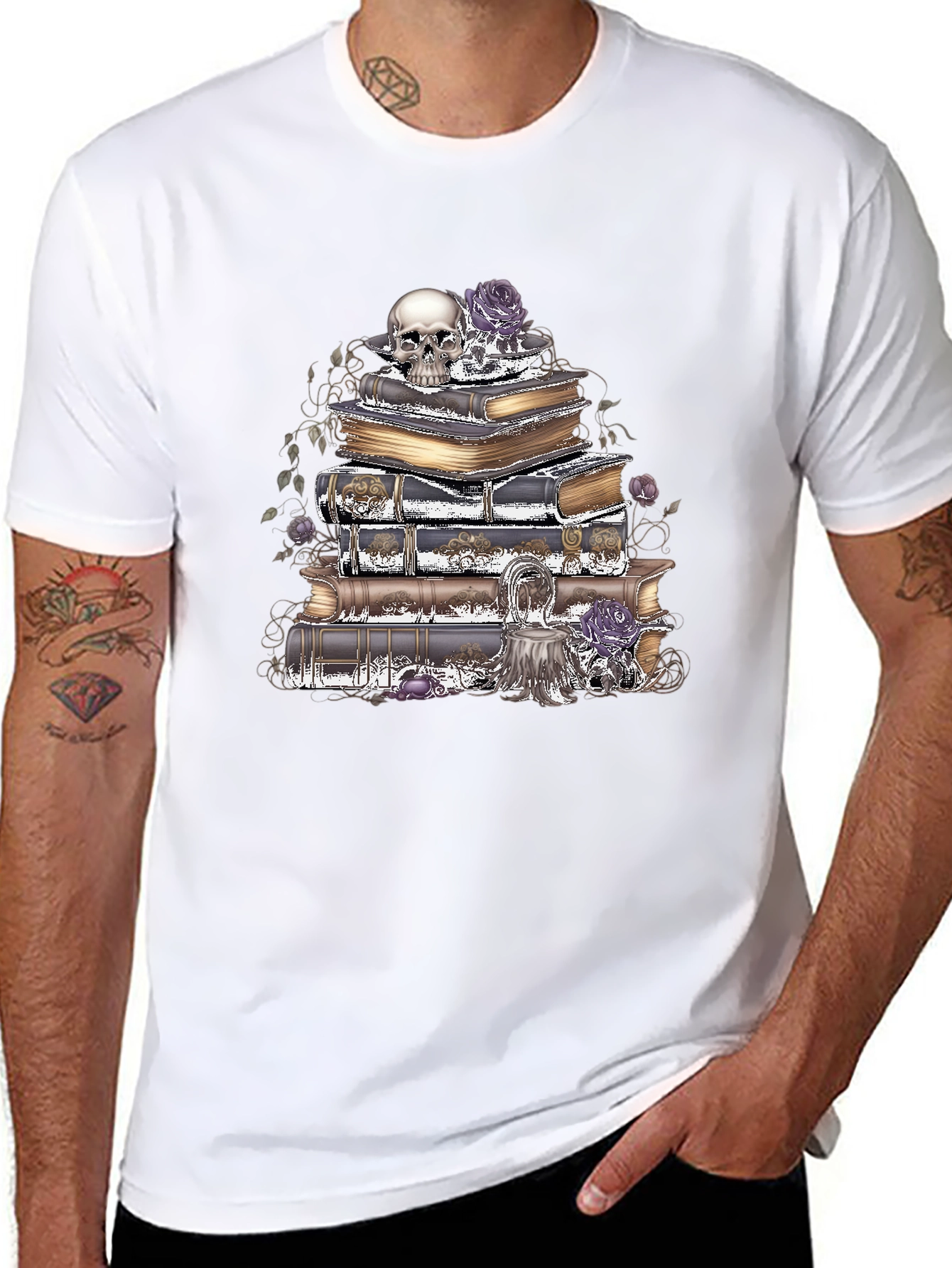 Camiseta Gótica: Cráneo Rosas y Libros