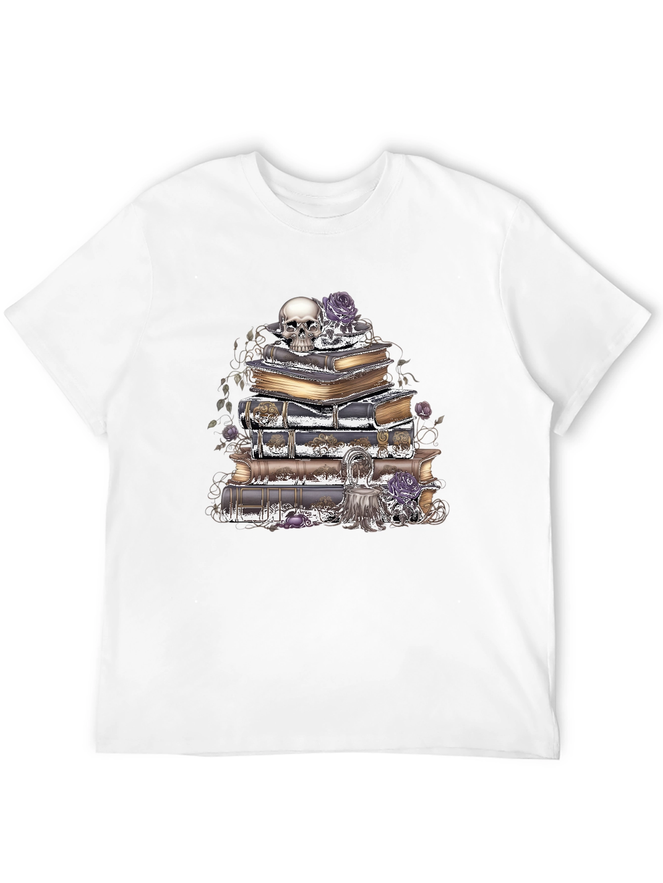 Camiseta Gótica: Cráneo Rosas y Libros