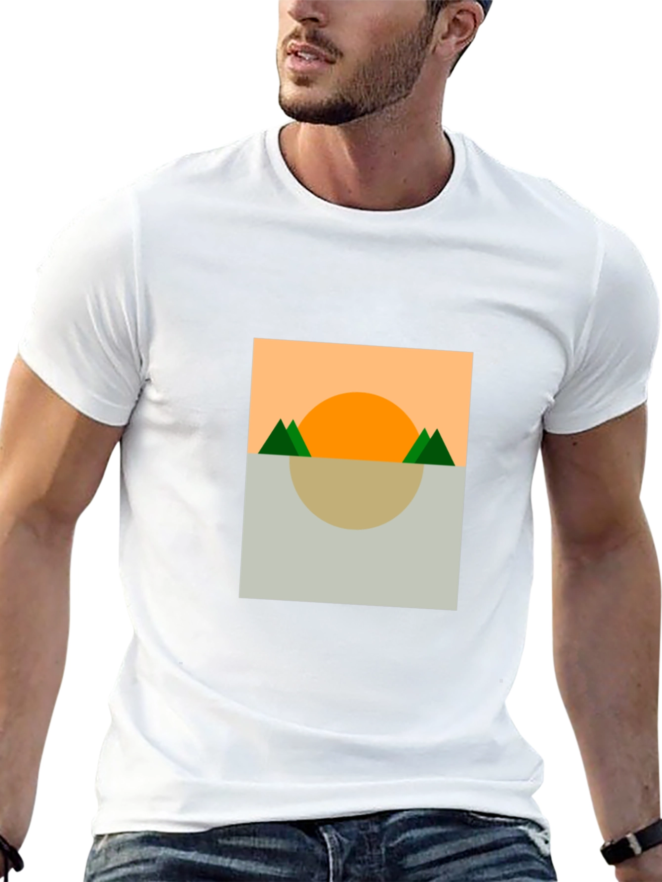Camiseta Hombre: Diseño Abstracto Sol y Montañas