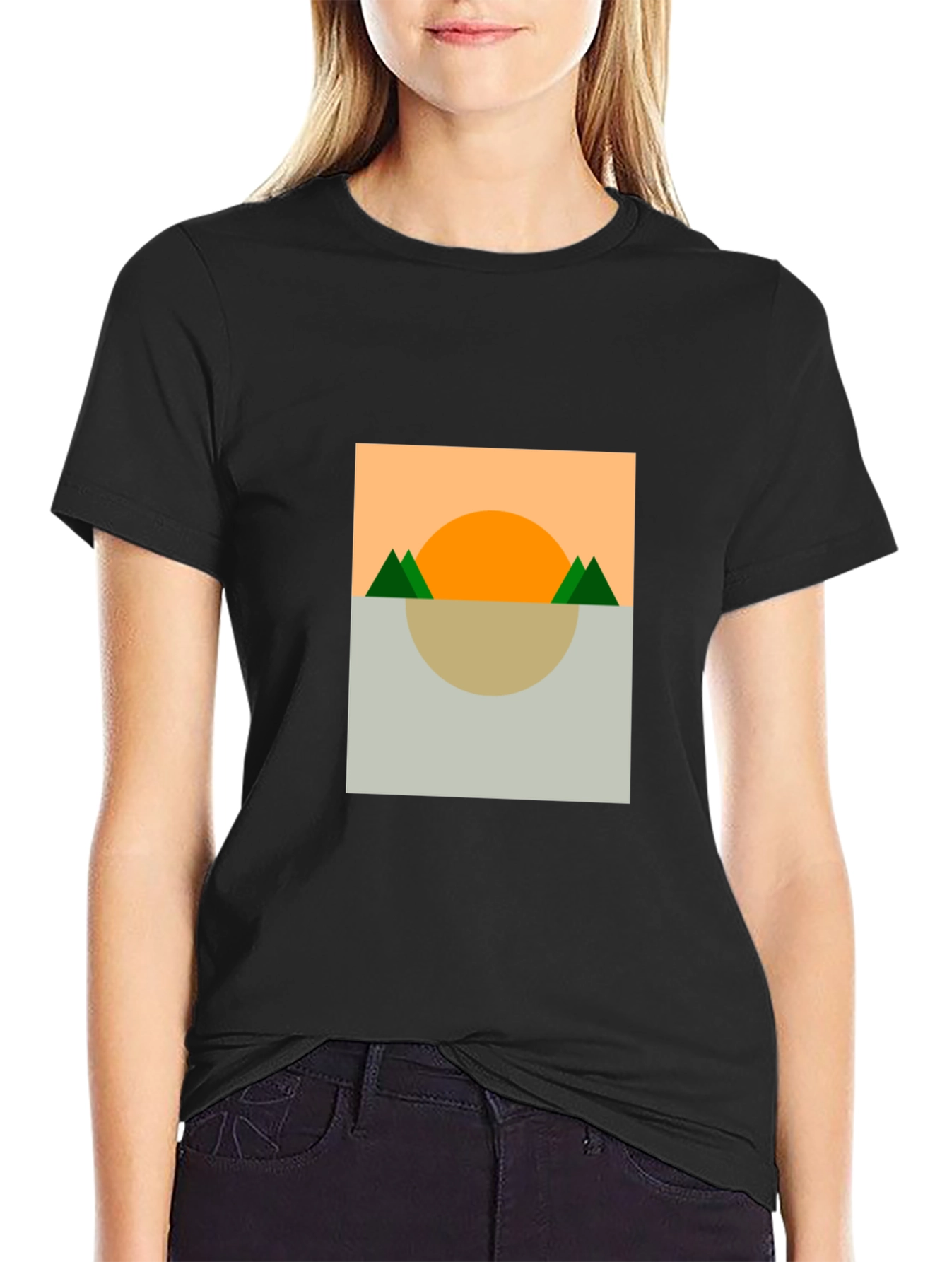 Camiseta Hombre: Diseño Abstracto Sol y Montañas