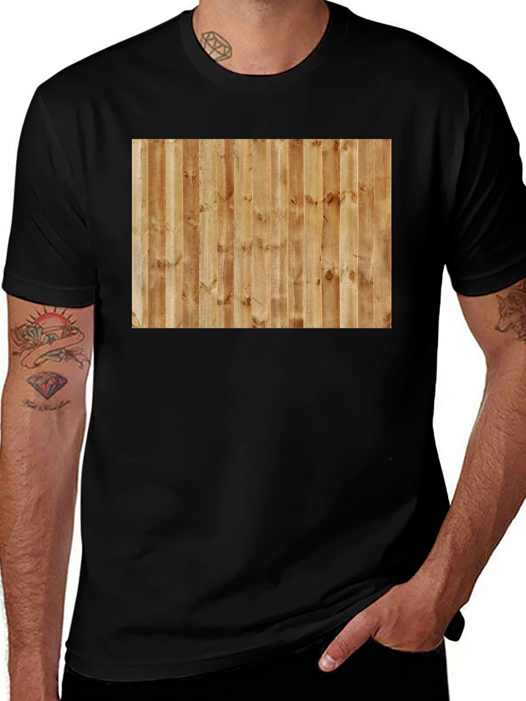 Camiseta Casual Hombre Diseño Madera Vertical