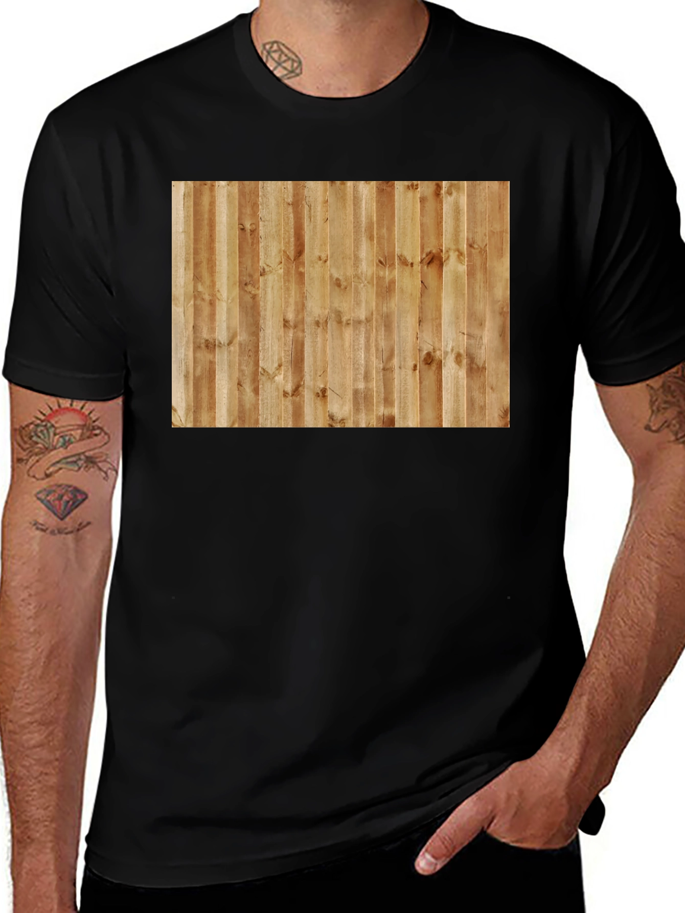 Camiseta Casual Hombre Diseño Madera Vertical