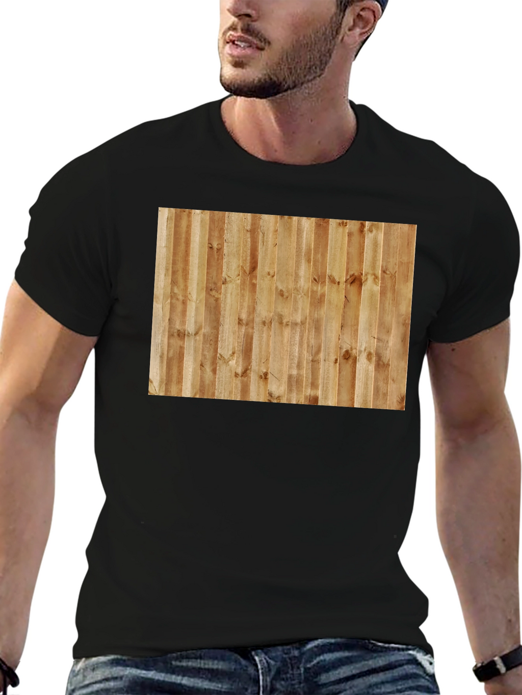 Camiseta Casual Hombre Diseño Madera Vertical