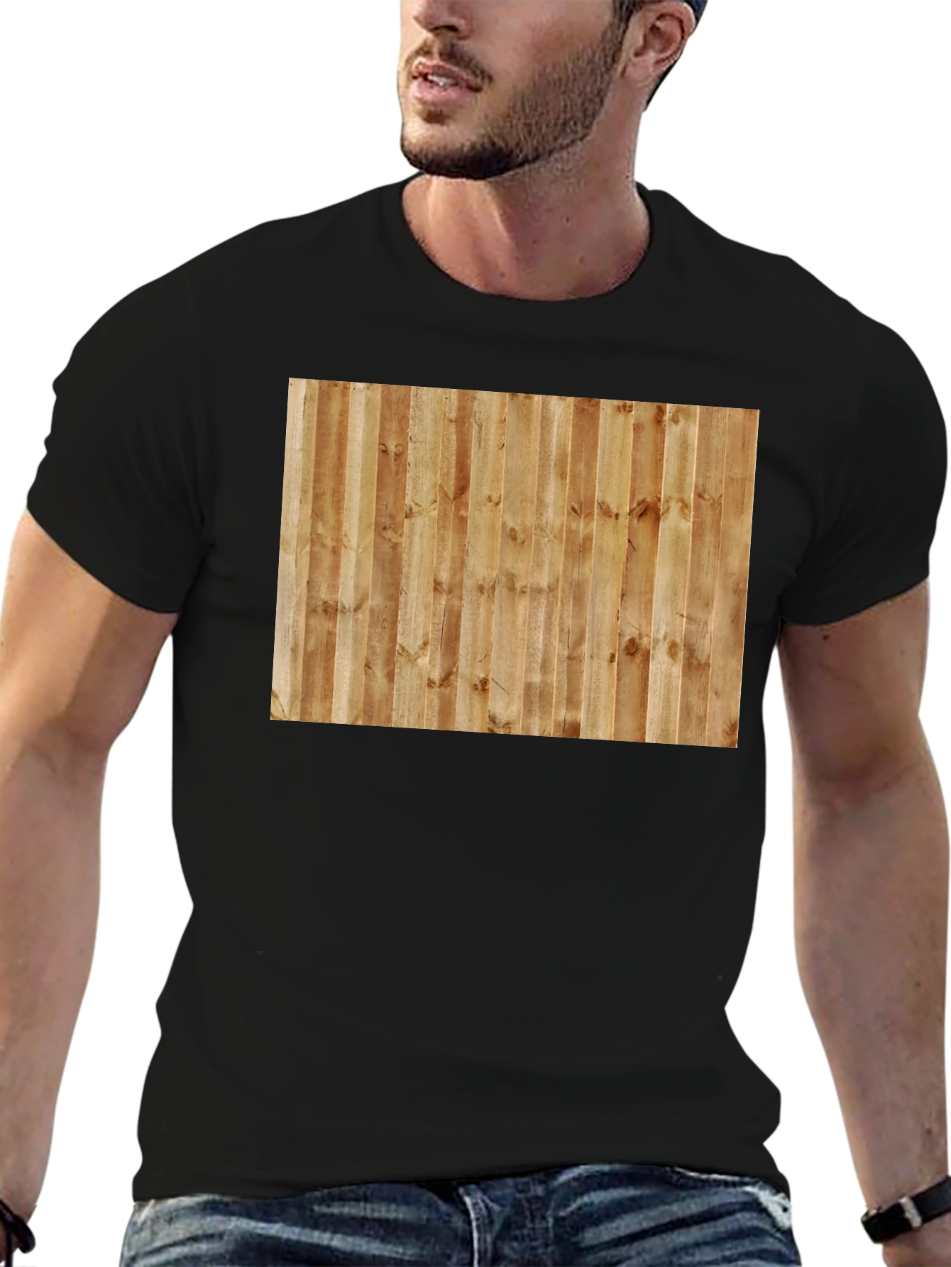 Camiseta Casual Hombre Diseño Madera Vertical