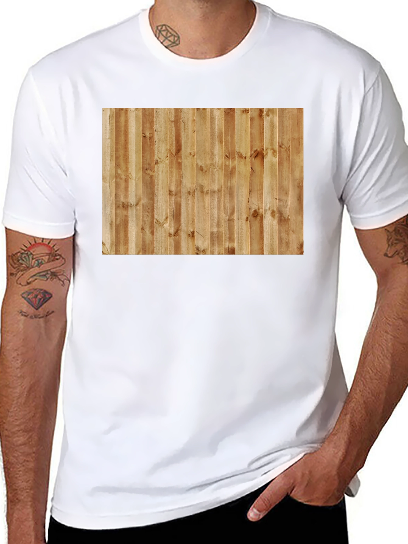 Camiseta Casual Hombre Diseño Madera Vertical