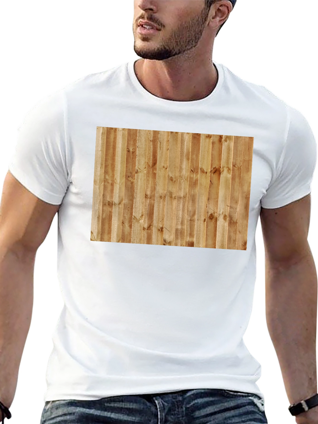 Camiseta Casual Hombre Diseño Madera Vertical
