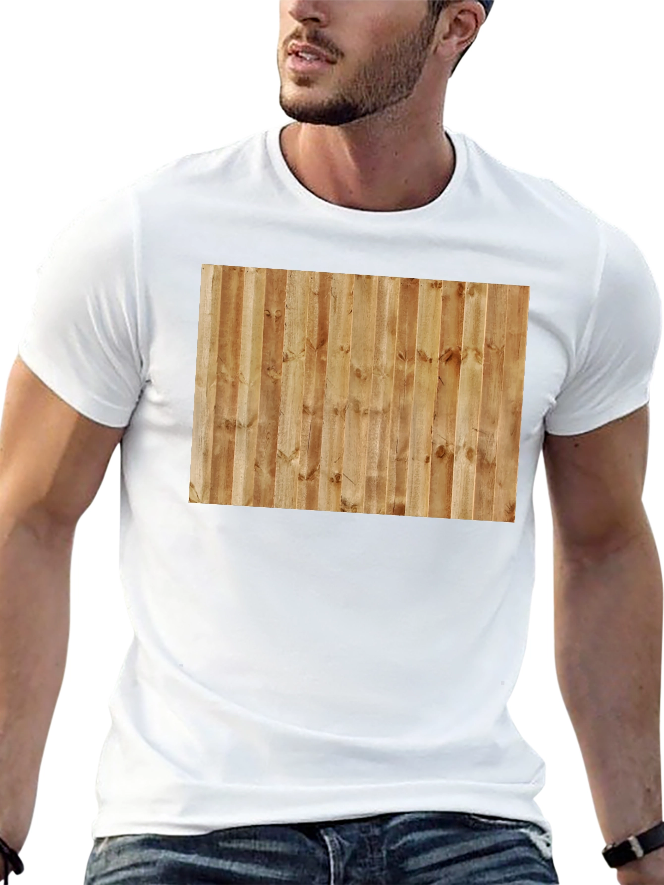 Camiseta Casual Hombre Diseño Madera Vertical