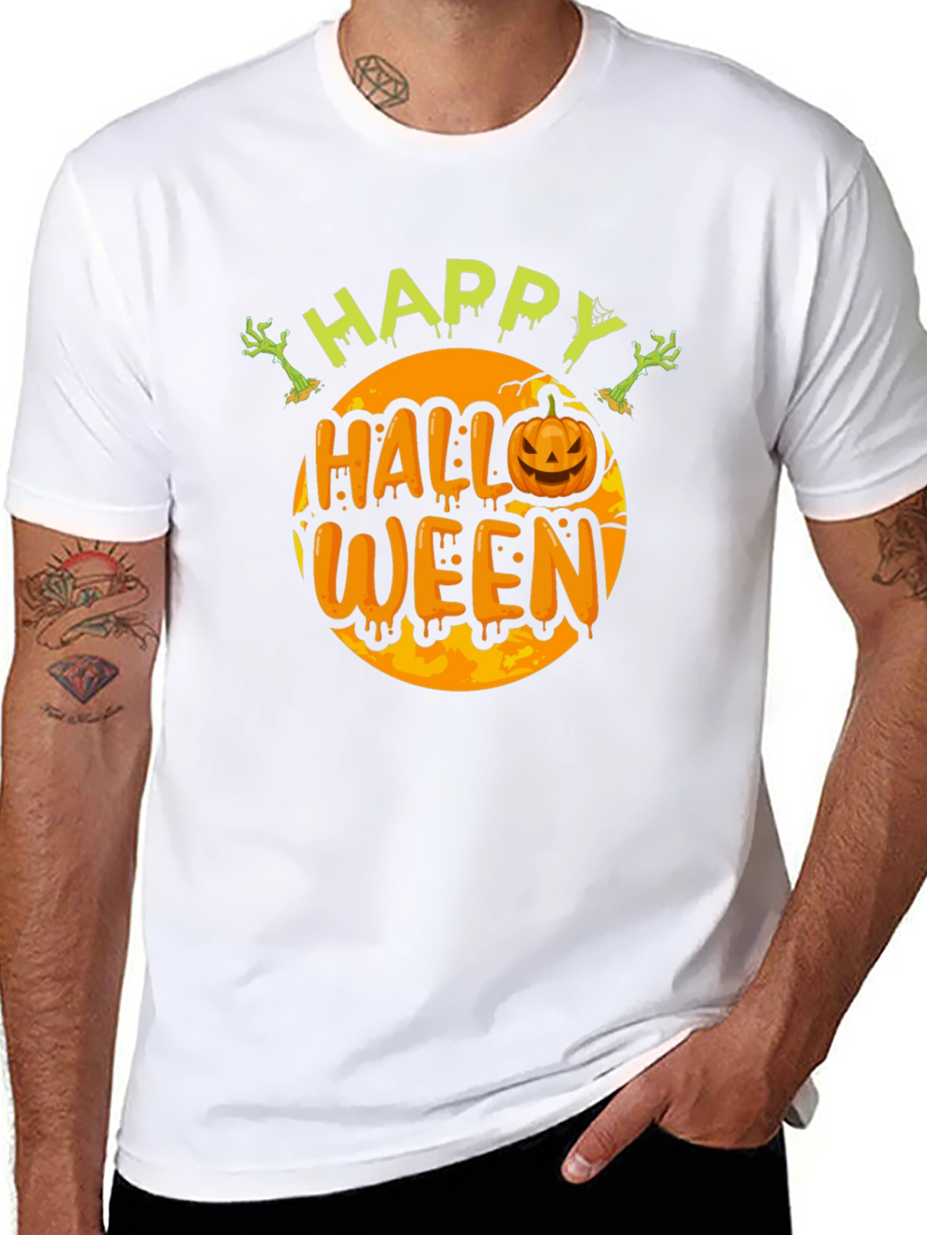 Camiseta Happy Halloween Hombre Negro