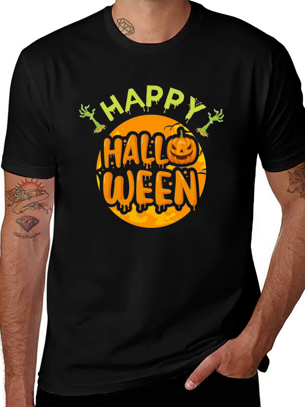 Camiseta Happy Halloween Hombre Negro