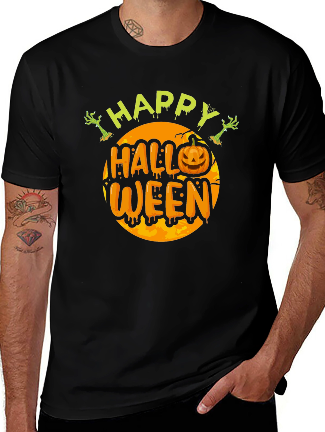 Camiseta Happy Halloween Hombre Negro