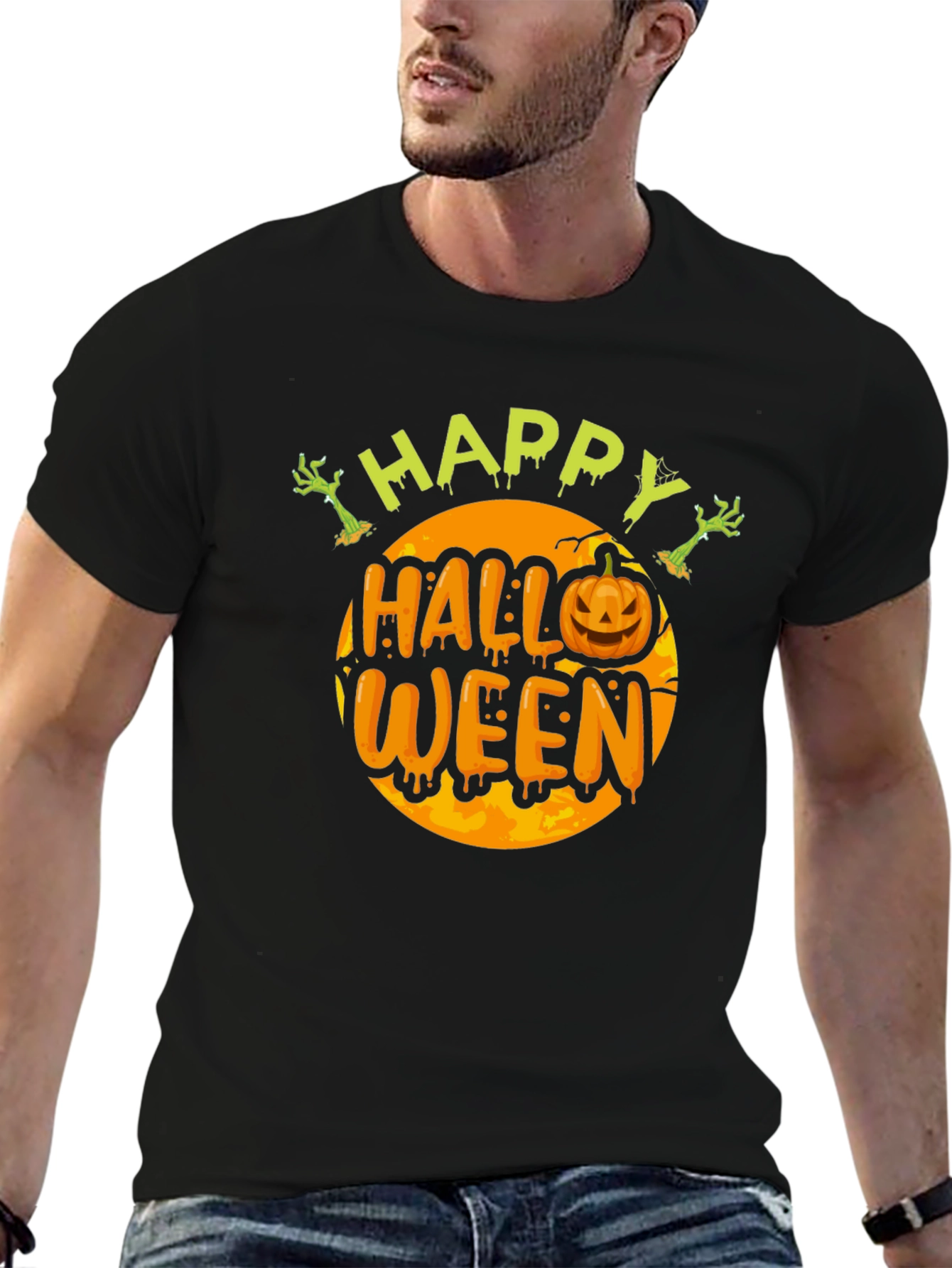 Camiseta Happy Halloween Hombre Negro