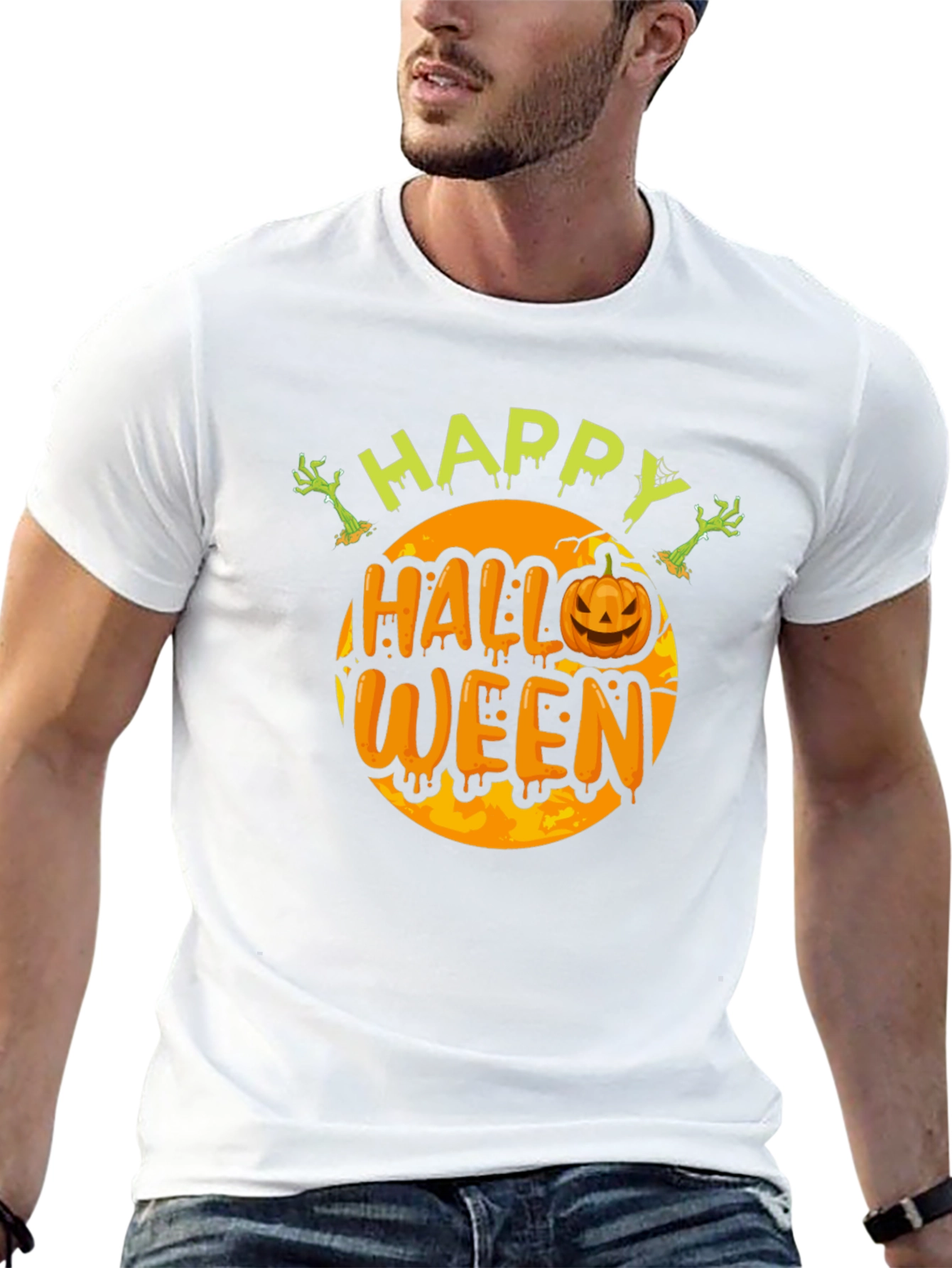 Camiseta Happy Halloween Hombre Negro
