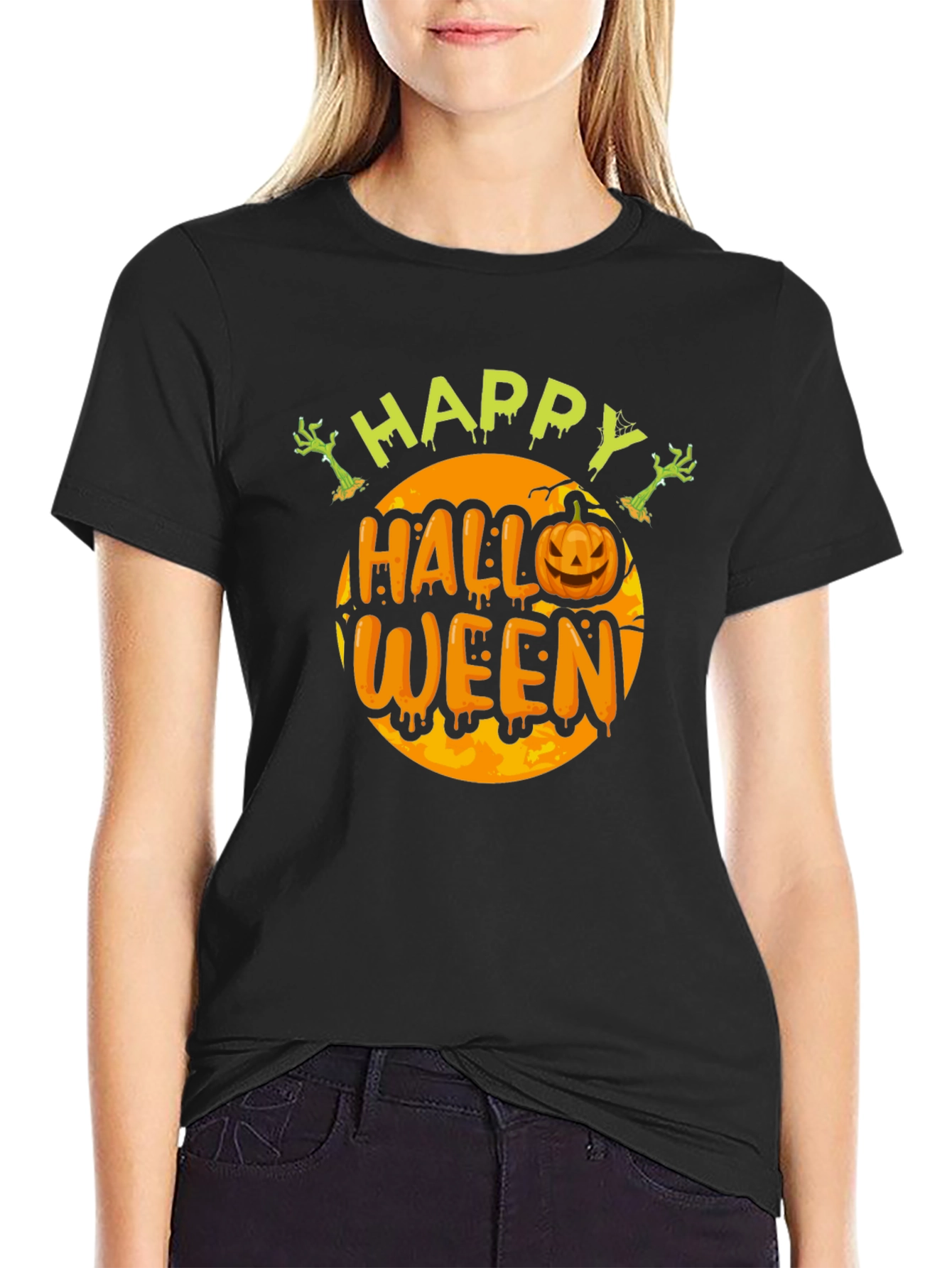 Camiseta Happy Halloween Hombre Negro