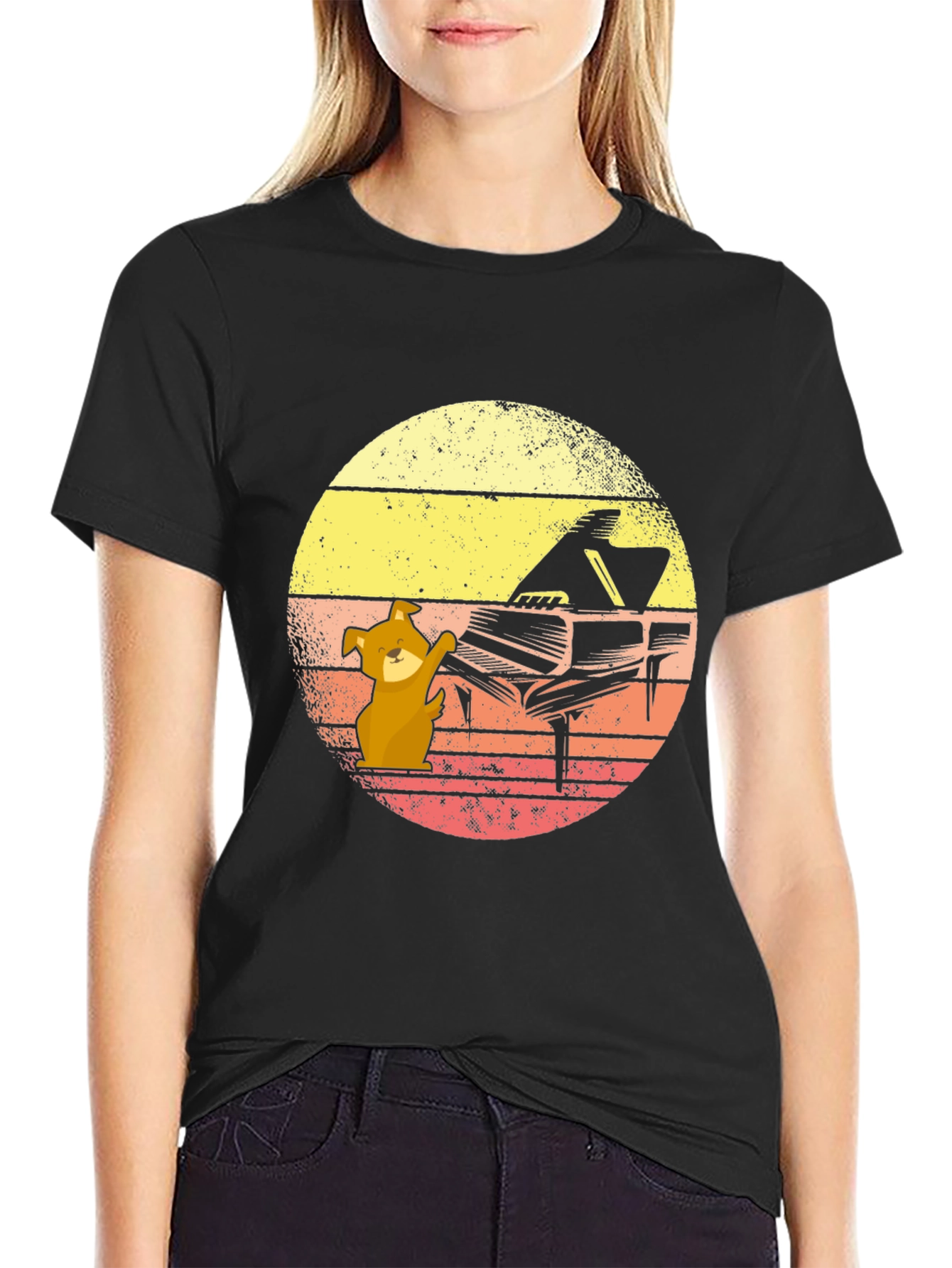 Camiseta Hombre Diseño Piano y Perro Músico