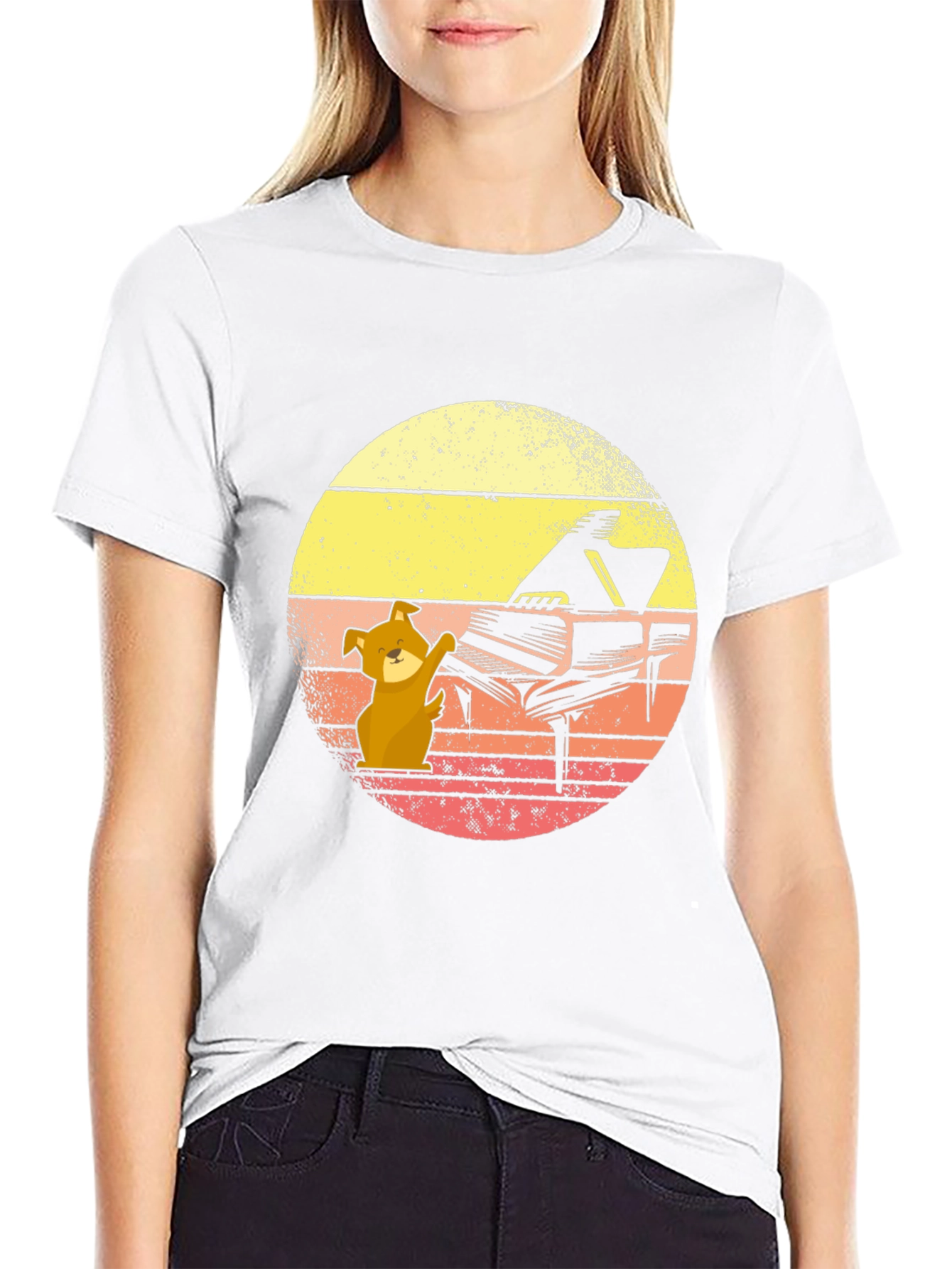 Camiseta Hombre Diseño Piano y Perro Músico