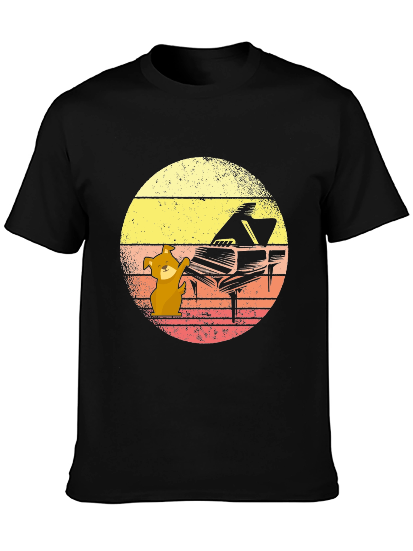 Camiseta Hombre Diseño Piano y Perro Músico