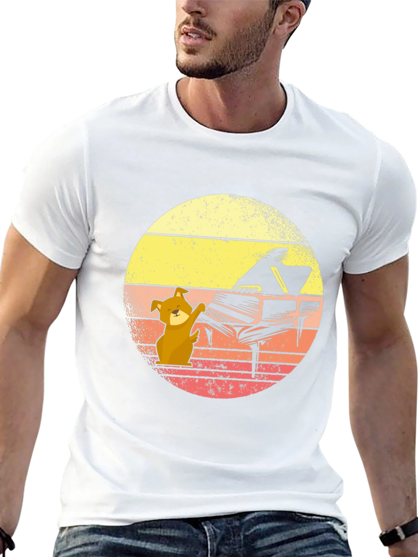 Camiseta Hombre Diseño Piano y Perro Músico