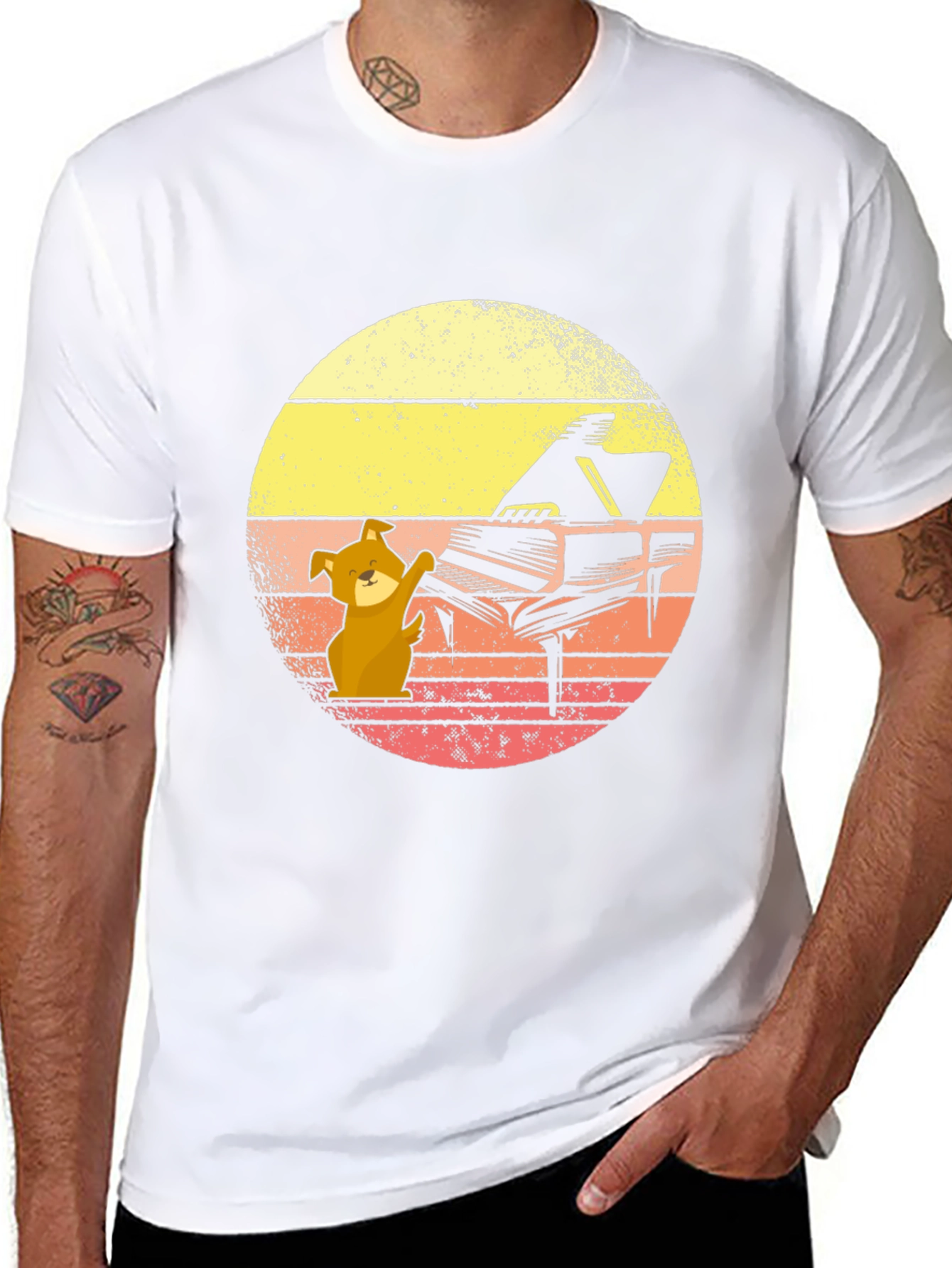 Camiseta Hombre Diseño Piano y Perro Músico