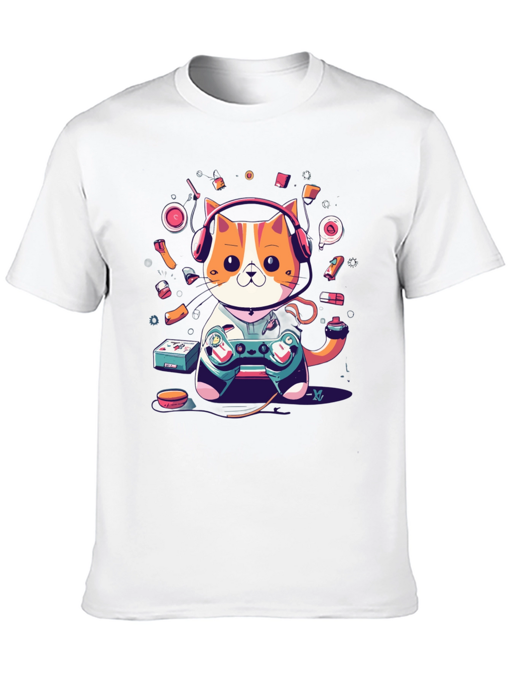 Camiseta Hombre Gato Gamer con Auriculares