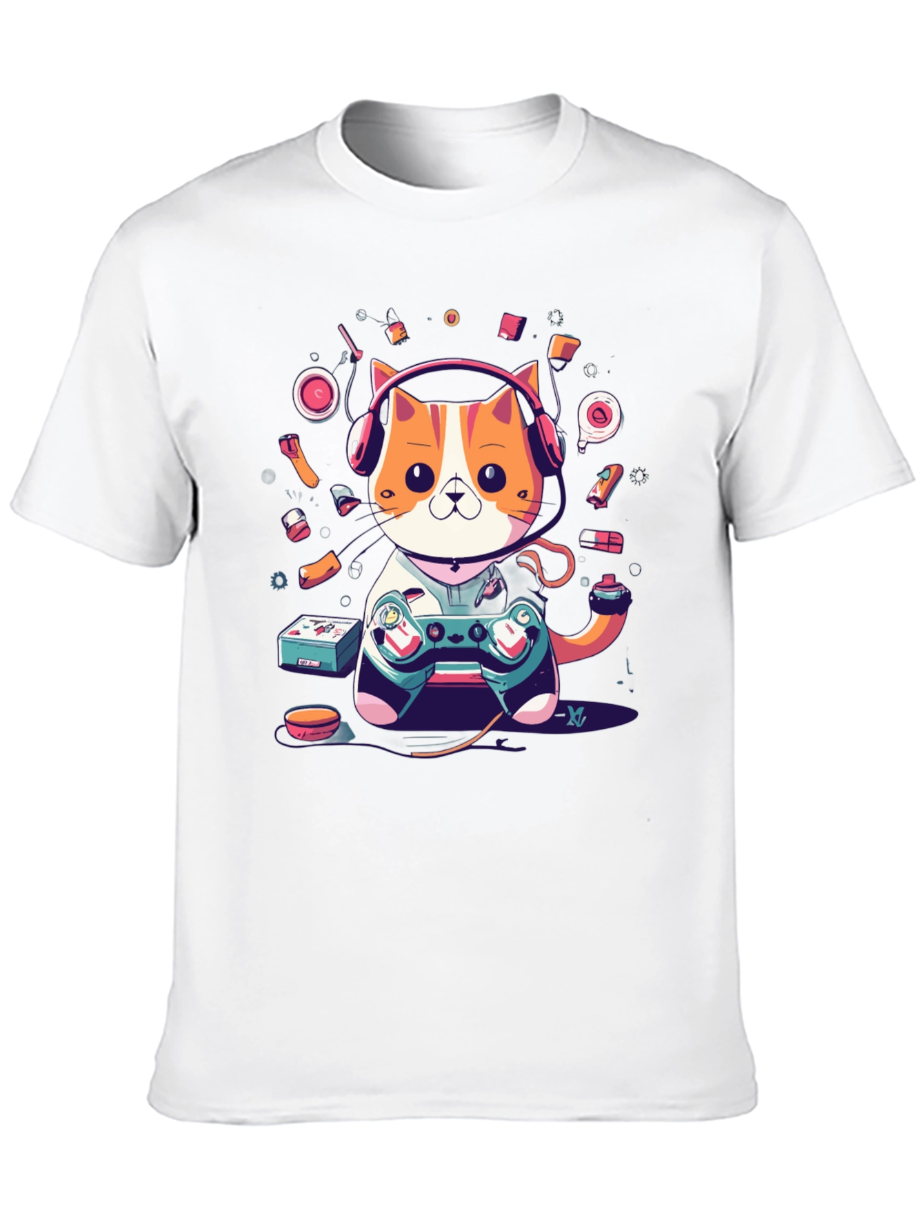 Camiseta Hombre Gato Gamer con Auriculares
