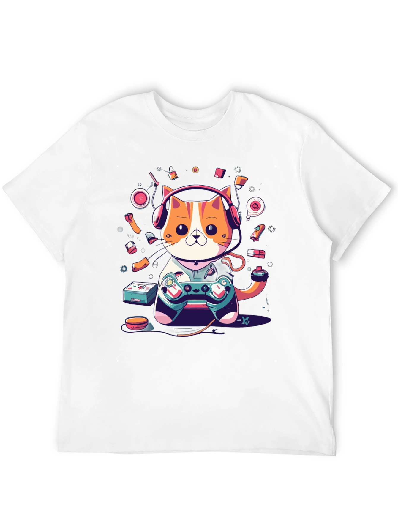 Camiseta Hombre Gato Gamer con Auriculares