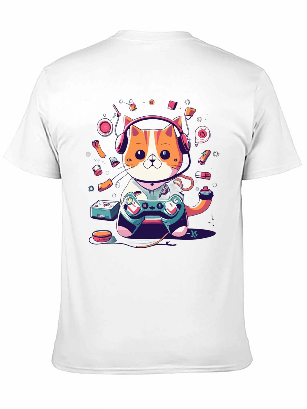 Camiseta Hombre Gato Gamer con Auriculares