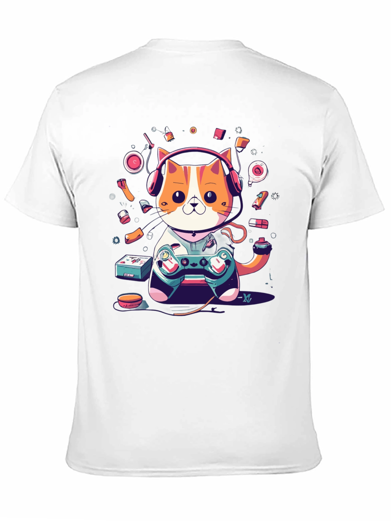 Camiseta Hombre Gato Gamer con Auriculares