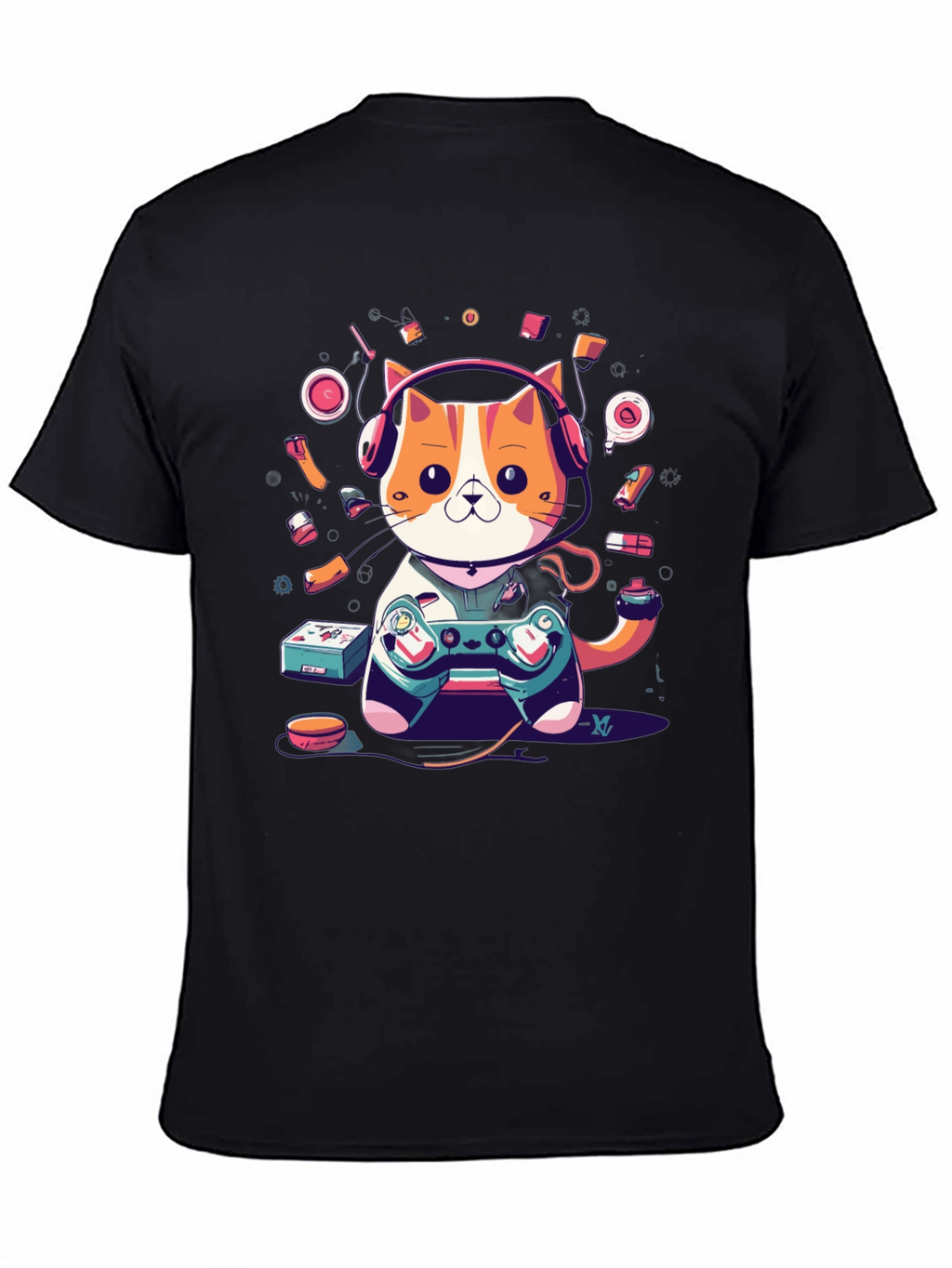 Camiseta Hombre Gato Gamer con Auriculares