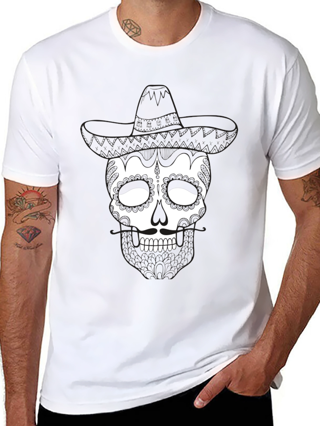 Camiseta Calavera Mexicana con Sombrero