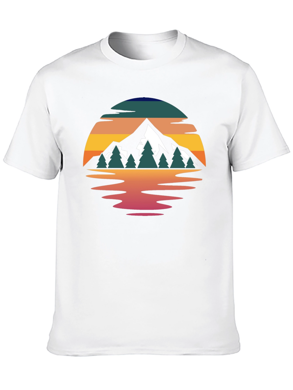 Camiseta Hombre Diseño Montaña Reflejo Atardecer