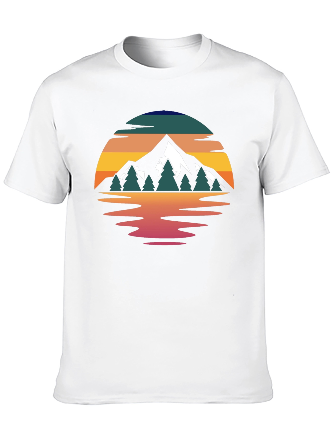 Camiseta Hombre Diseño Montaña Reflejo Atardecer