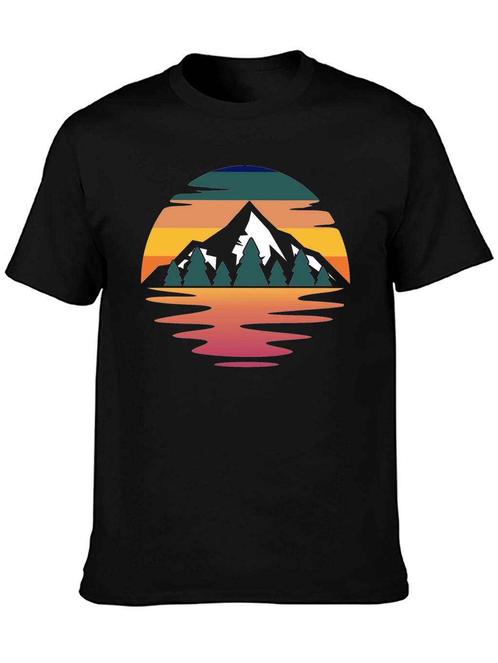 Camiseta Hombre Diseño Montaña Reflejo Atardecer