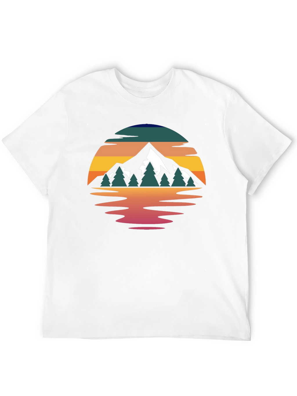 Camiseta Hombre Diseño Montaña Reflejo Atardecer