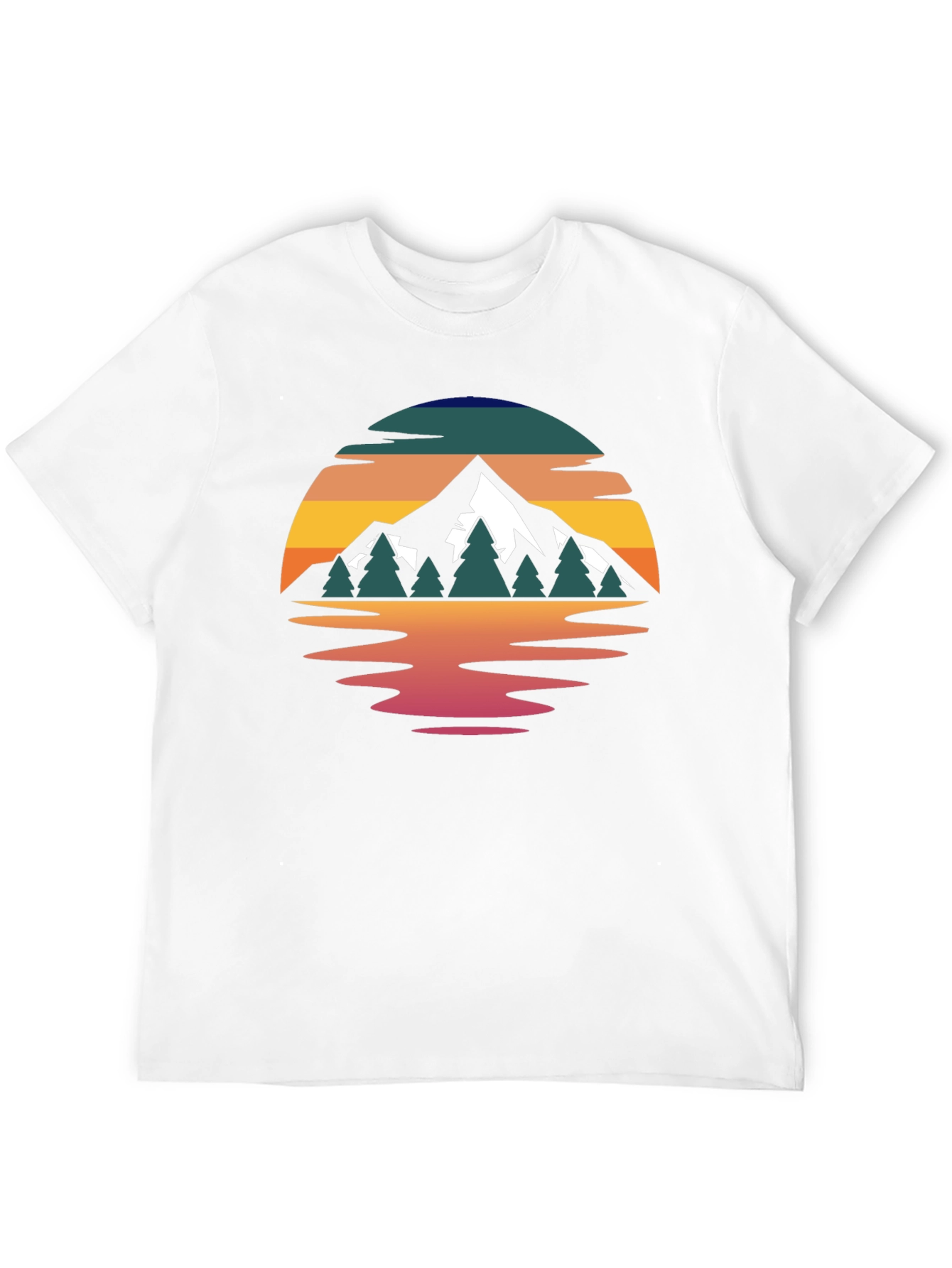 Camiseta Hombre Diseño Montaña Reflejo Atardecer